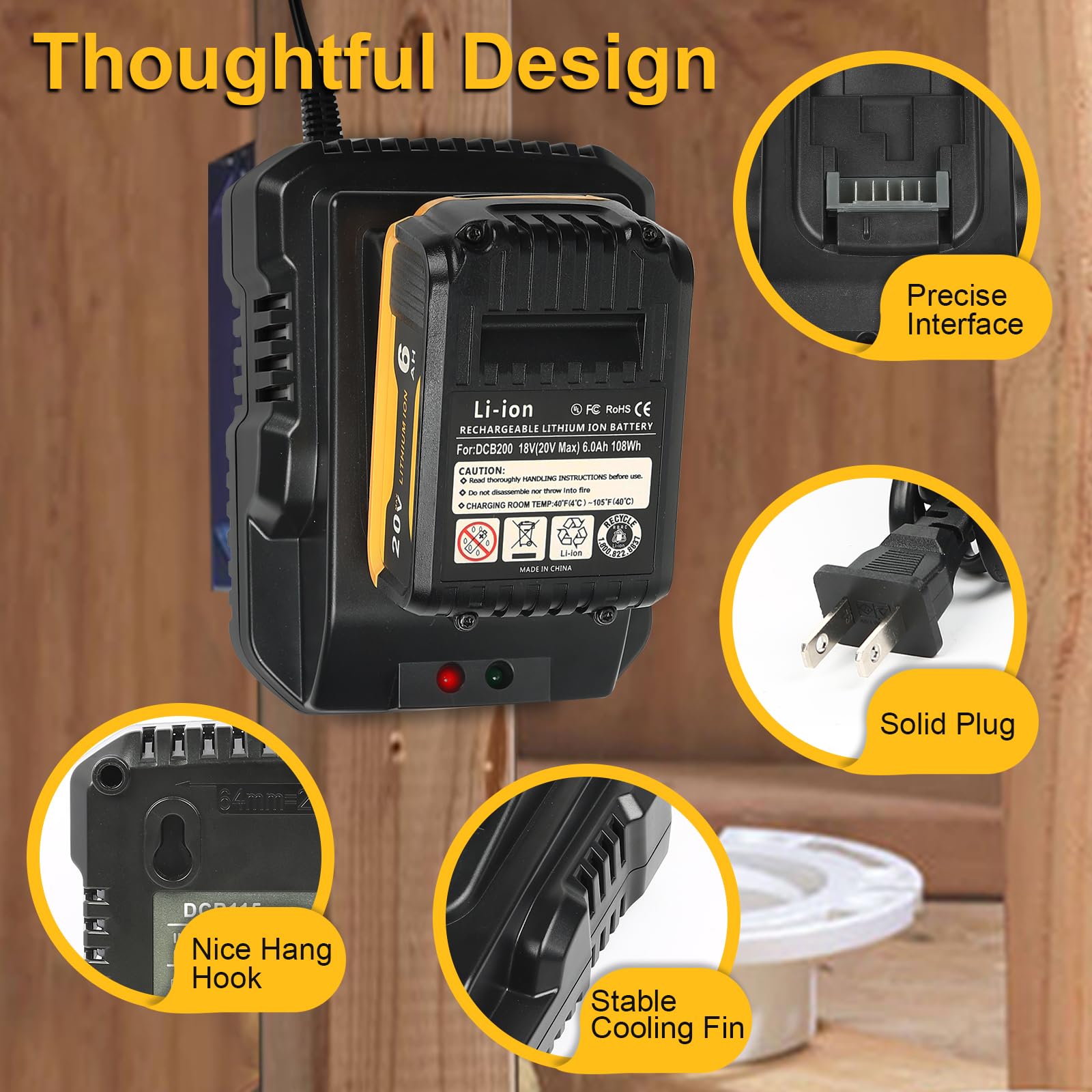 DCB115 Battery Charger Station Replacement for Dewalt 20V MAX* Charger Comaptible with Dewalt DCD DCF DCG Series Cordless Power Tools