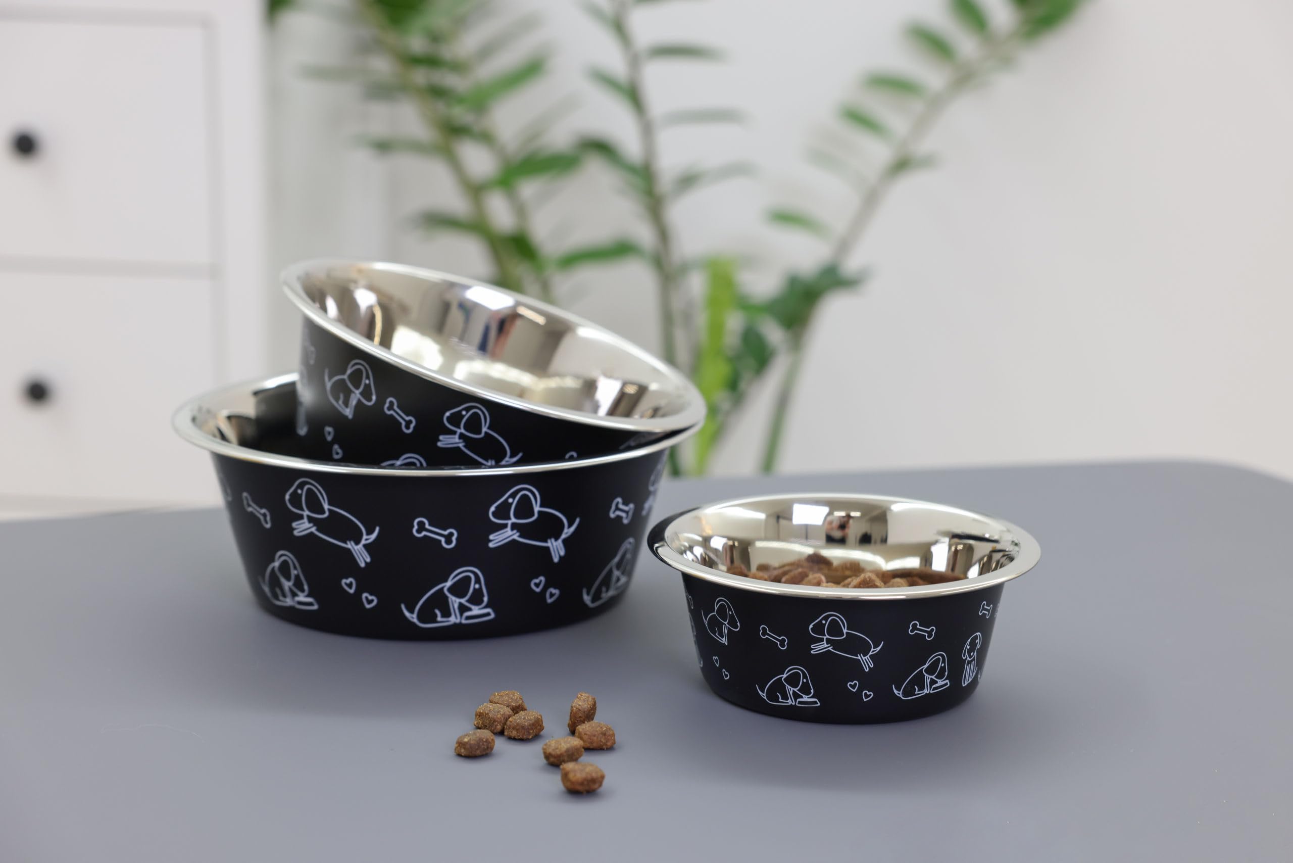 Kerbl Pet Comedero para Perros de Acero Inoxidable Pet, Negro, 1800 ml, Apto para Comida y Agua, Apto para lavavajillas, Robusto, con diseño