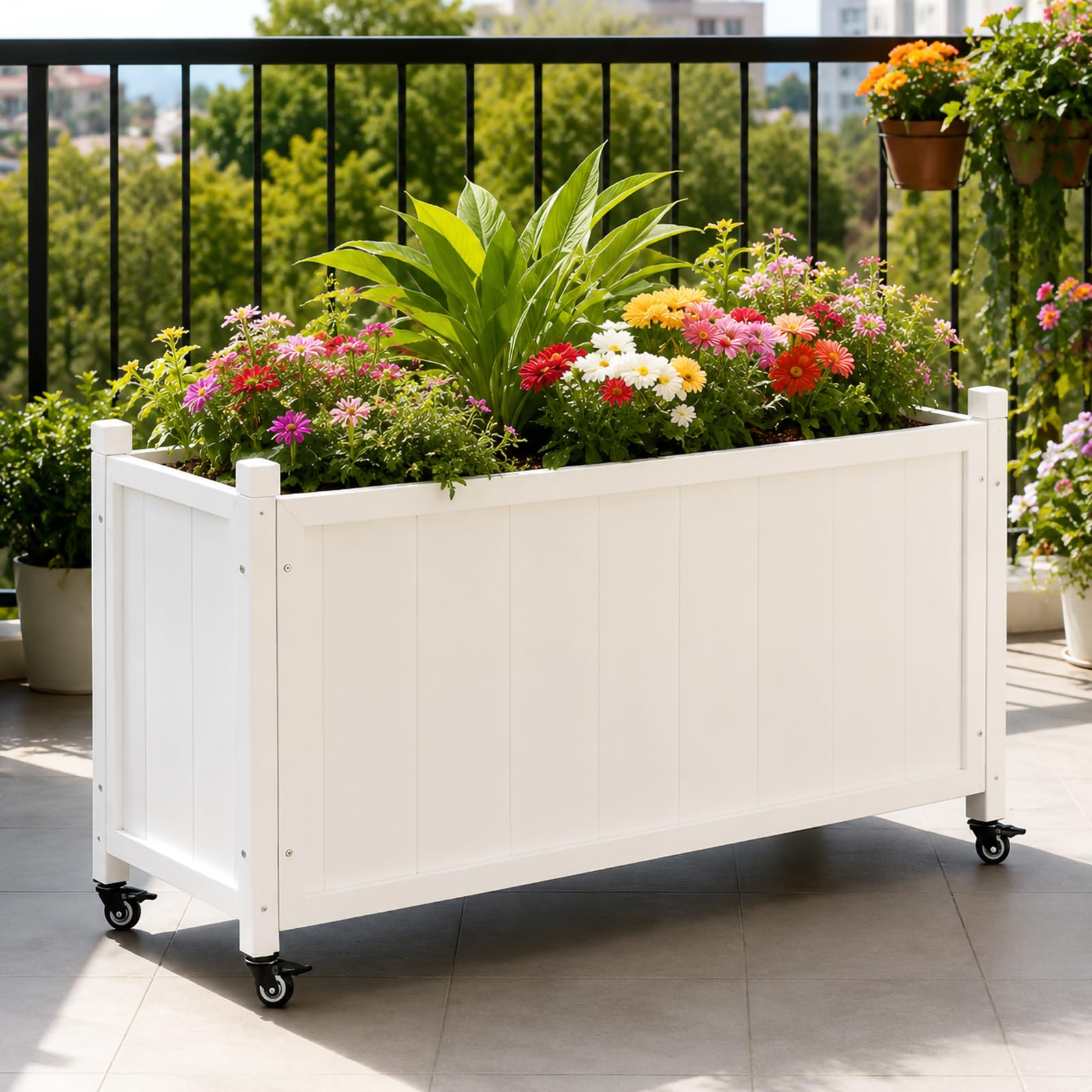 Großes Hochbeet Rolla Aus Massivholz Mit Rollen Und Langem Pflanzkörper, Pflanzbeet Für Veranda Und Zaun, Kräuterbeet Für Innenhof, Terrasse Und Küchennähe,100 * 40 * 45cm/39 * 15 * 17in