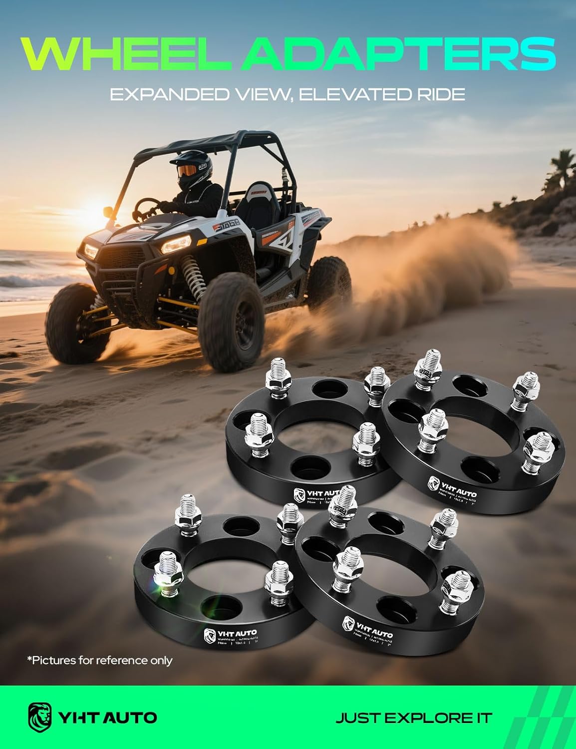 YHTAUTO 4x110 to 4x115mm Wheel Adapters 1 inch Fit Foreman, FourTrax, Rancher, ATC250R, Quest, Traxter, DS450 Tire Adapters w/M12x1.5 & 12.9 Grade Studs, 74mm Center Bore 4 Lug 4PCS Black