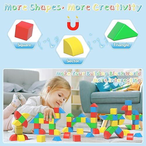 Miniatura 2 de Asago Bloques magnéticos para niños pequeños, 1.34 pulgadas, bloque de construcción magnético grande para niños, kit de cubos de construcción