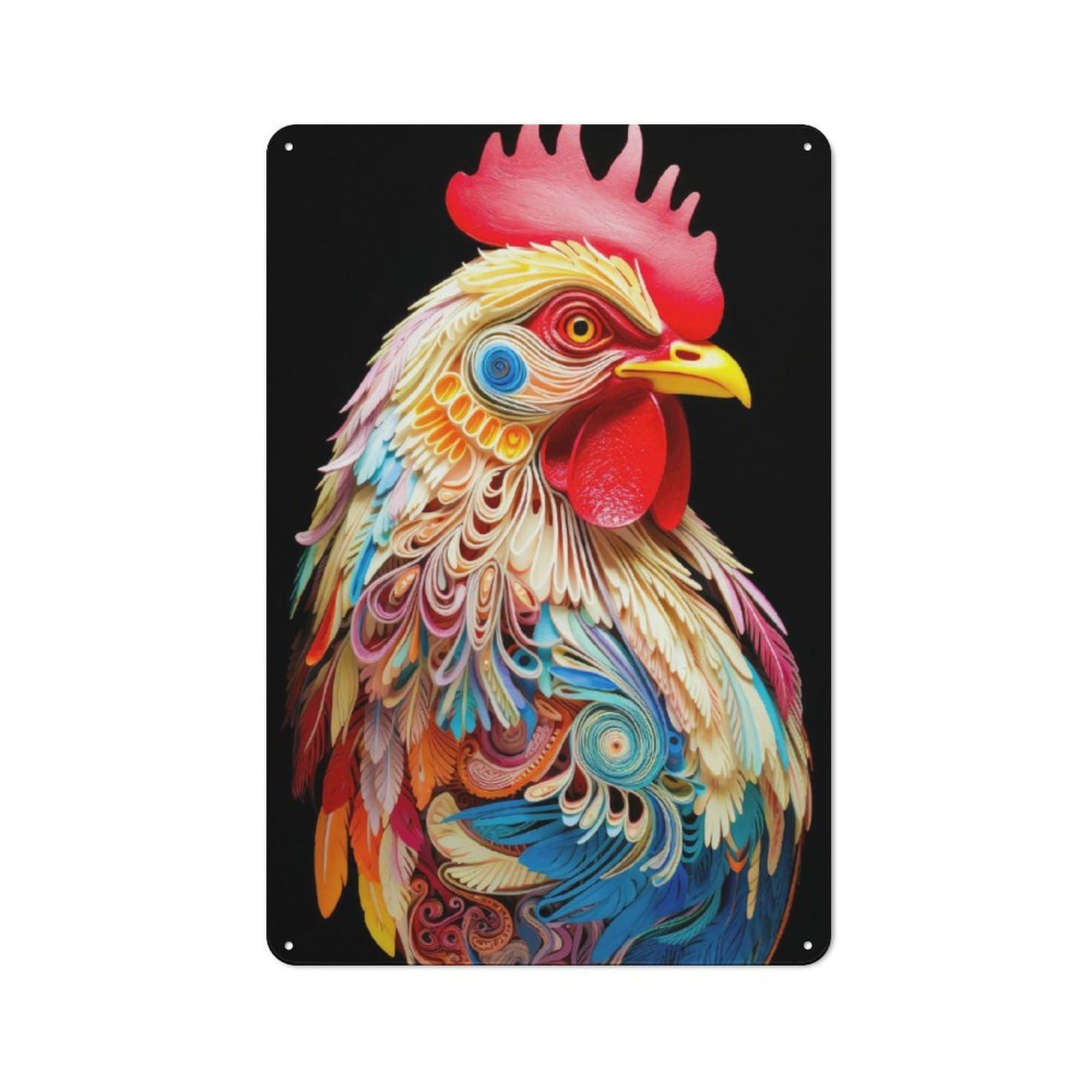 Junmoney Fractal Chicken 01 Rustic Metal Sign 30X20cm For Café Or Restaurant, Suited To Café Owners And Decorators