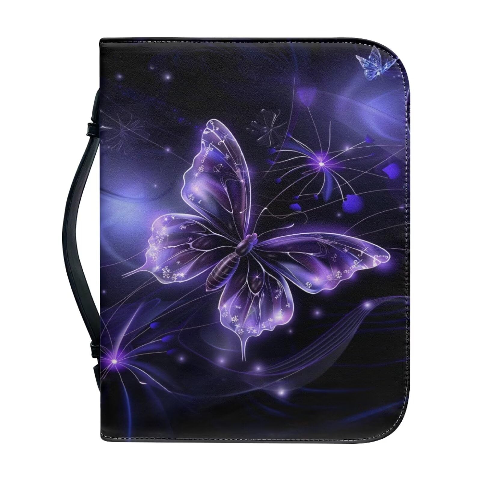Étui De Bible En Cuir Synthétique - Taille M (23,3x16,3x4,1 Cm) - Motif Floral Bleu - Poches Intérieures