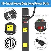 Vista 6 de 12 Outlet Long Power Strips Heavy Duty Garage Workshop Multi Wide Industrial Power Strip Surge Protector with 4ft Cord, ETL Certified, 1875W, Black