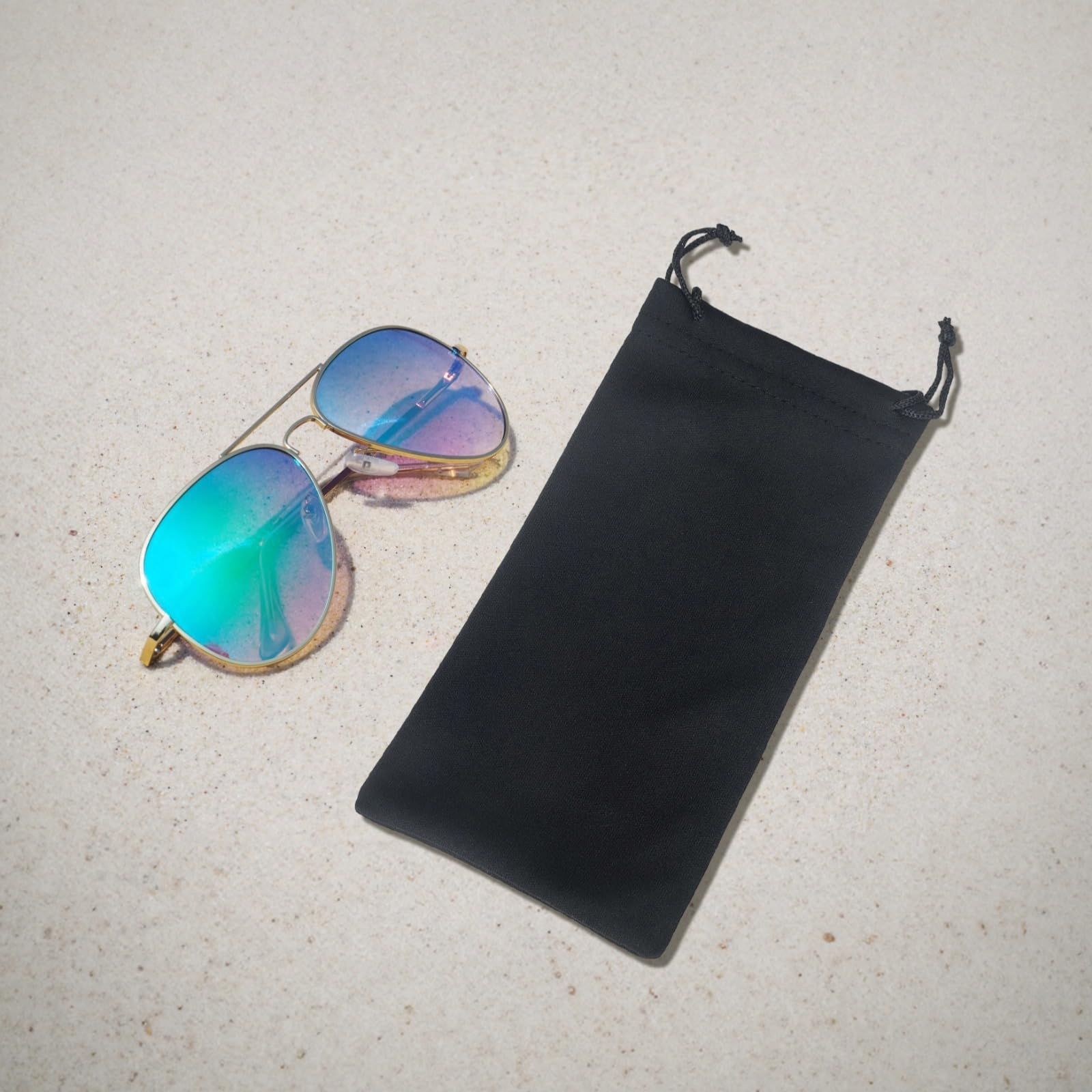 100 Stück schwarze Sonnenbrillenbeutel, Mikrofaser-Aufbewahrungsbeutel mit Kordelzug, Brillenetui zum Schutz, weich, waschbar, für Zuhause, Büro, Brillen, Sonnenbrillen und Geschenkideen