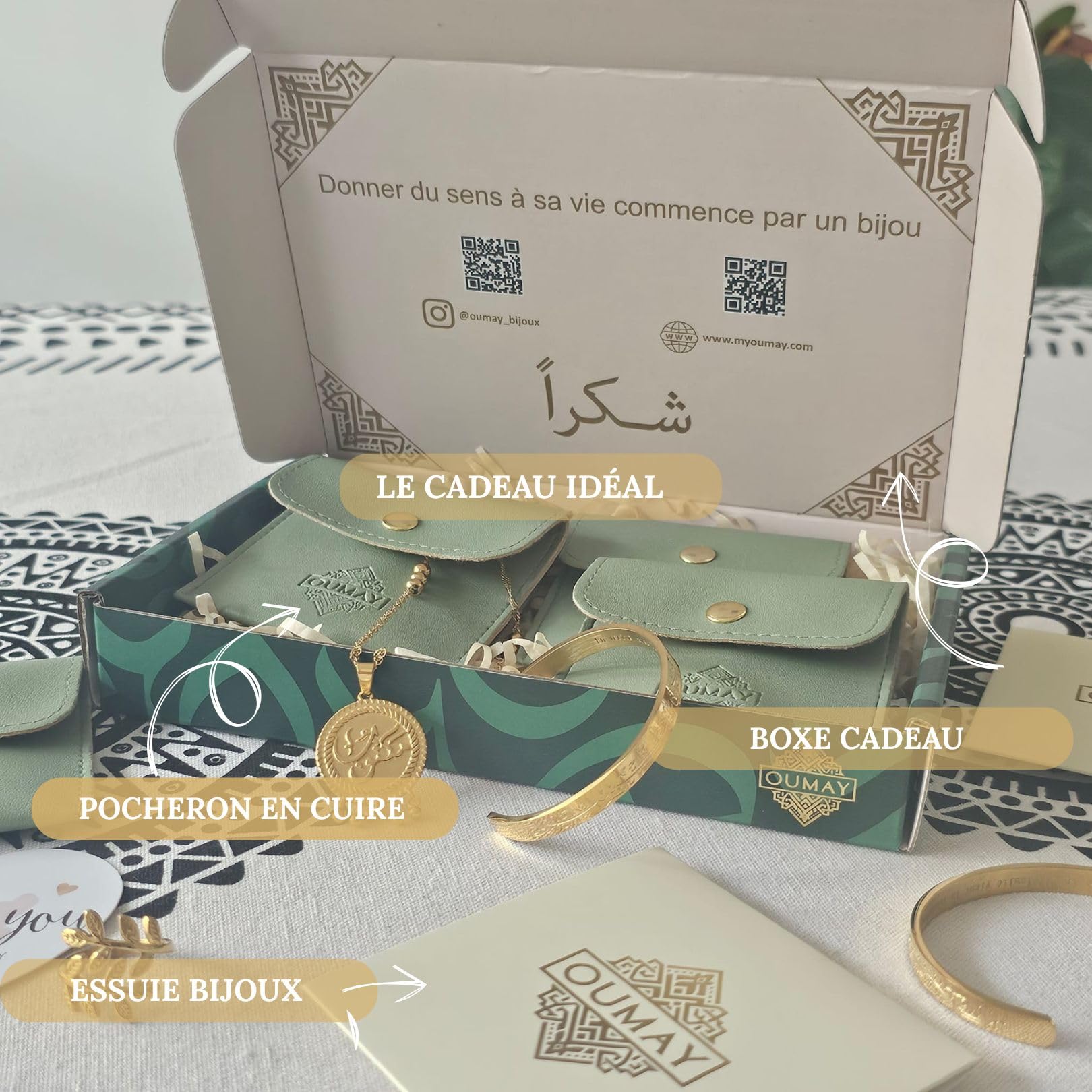 OUMAY Ayatul Kursi Armband & Halskette aus 18K vergoldetem Edelstahl – Spiritueller Schutz & Führung – Arabische Kalligrafie – Geschenk zur Geburt, Ramadan, zum Eid, Mawlid