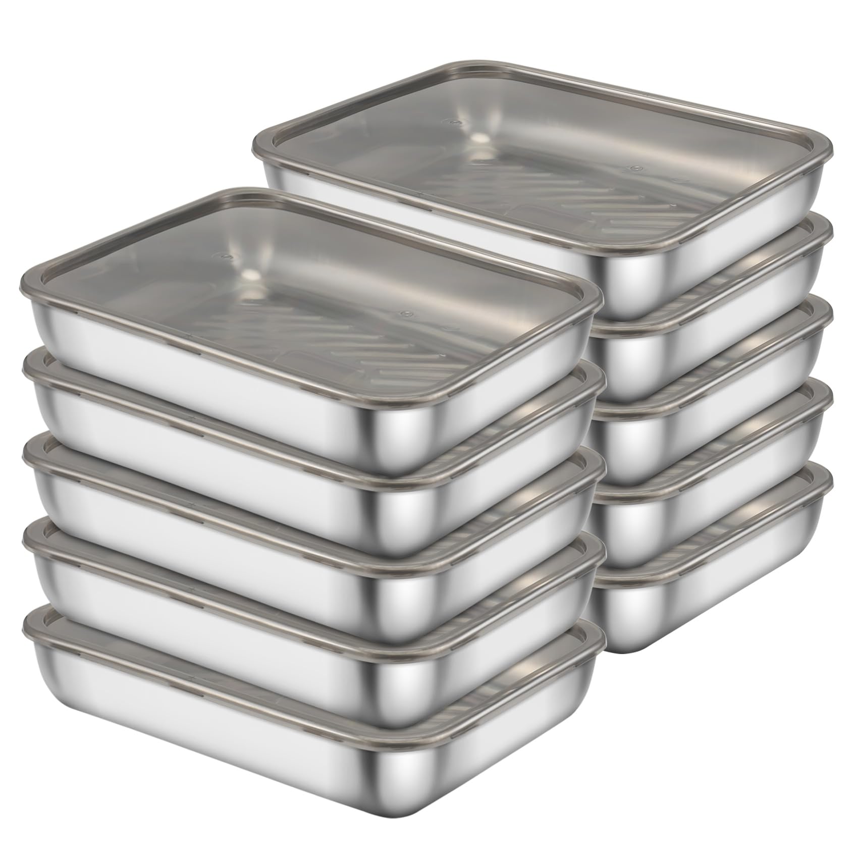 Nagoyuki Set mit 10 Aufschnittboxen für Kühlschrank,Edelstahl Lebensmittel Aufbewahrungsbox mit Sichtdeckel,Wurst Aufbewahrung Kühlschrank, Kühlschrank Organizer für Käse,Fleisch (25.5 * 20 * 5cm)