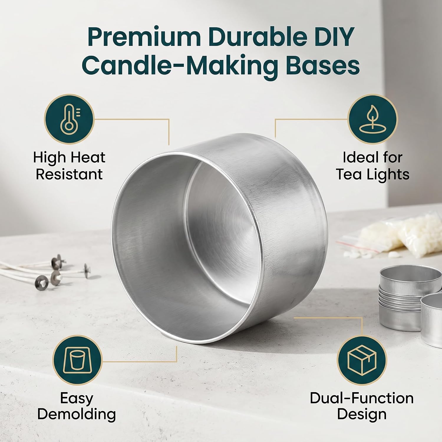 1.4 Inch Silver Aluminum Tea Light Candle Cups, 50 Pack