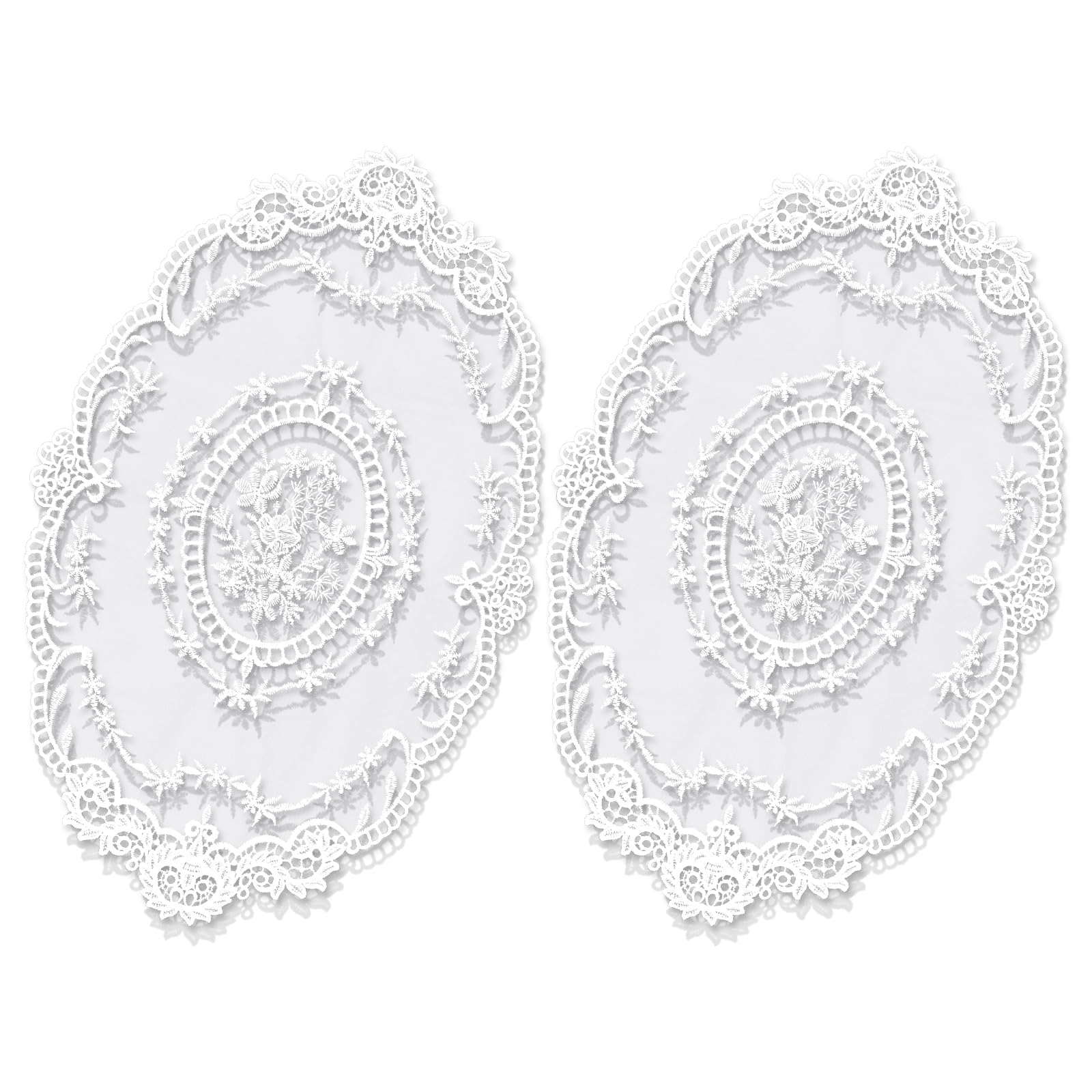 2 Tovagliette In Pizzo Francese Retrò - Eleganti Centrini All'Uncinetto Per Tavola, Sottobicchieri E Decorazione Casa (45x28 Cm) - Foto 3