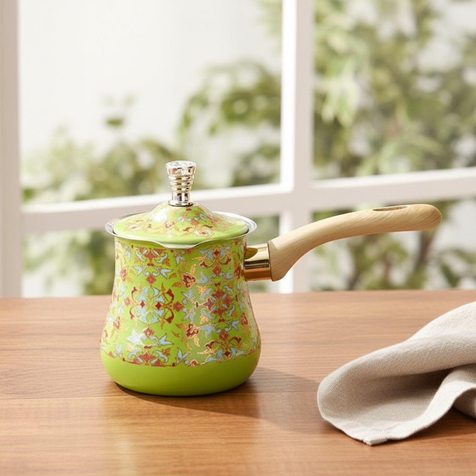 Cafière Turque Cvercle Qualité Alimentaire Turkish Coffee Pot Résistant à la Chaleur Pot à Café Cvercle pr Réchauffage du Lait, 550ML, Style B