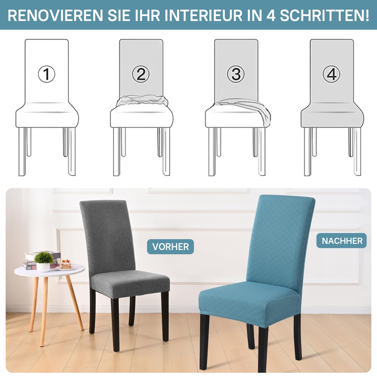 Alishomtll Stretch stoelhoes, set van 4/6, beige, schommelstoel