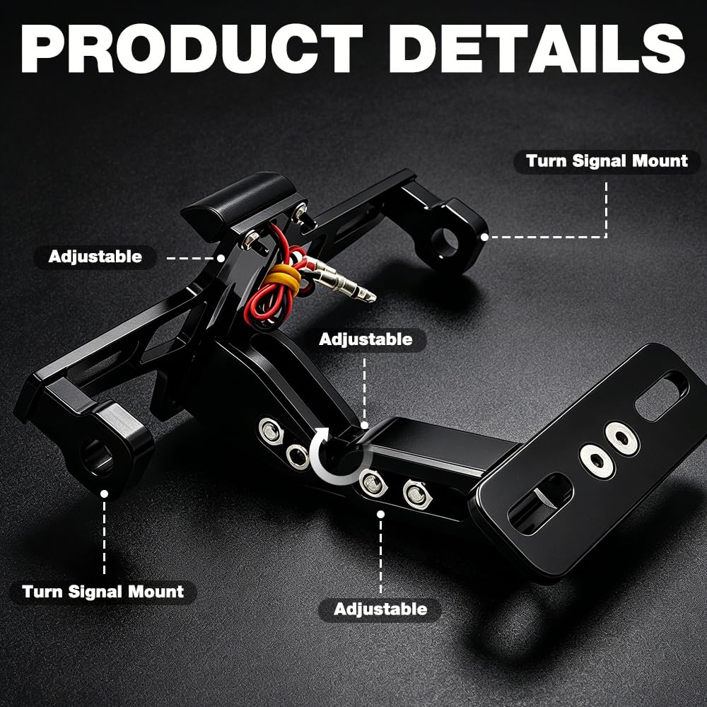 Soporte para Matrícula De Motocicleta, Portamatriculas Moto con LED Luz de Matrícula, Portamatrículas de Motocicleta de Aluminio, Soporte de Matrícula Ajustable para Modelos universales