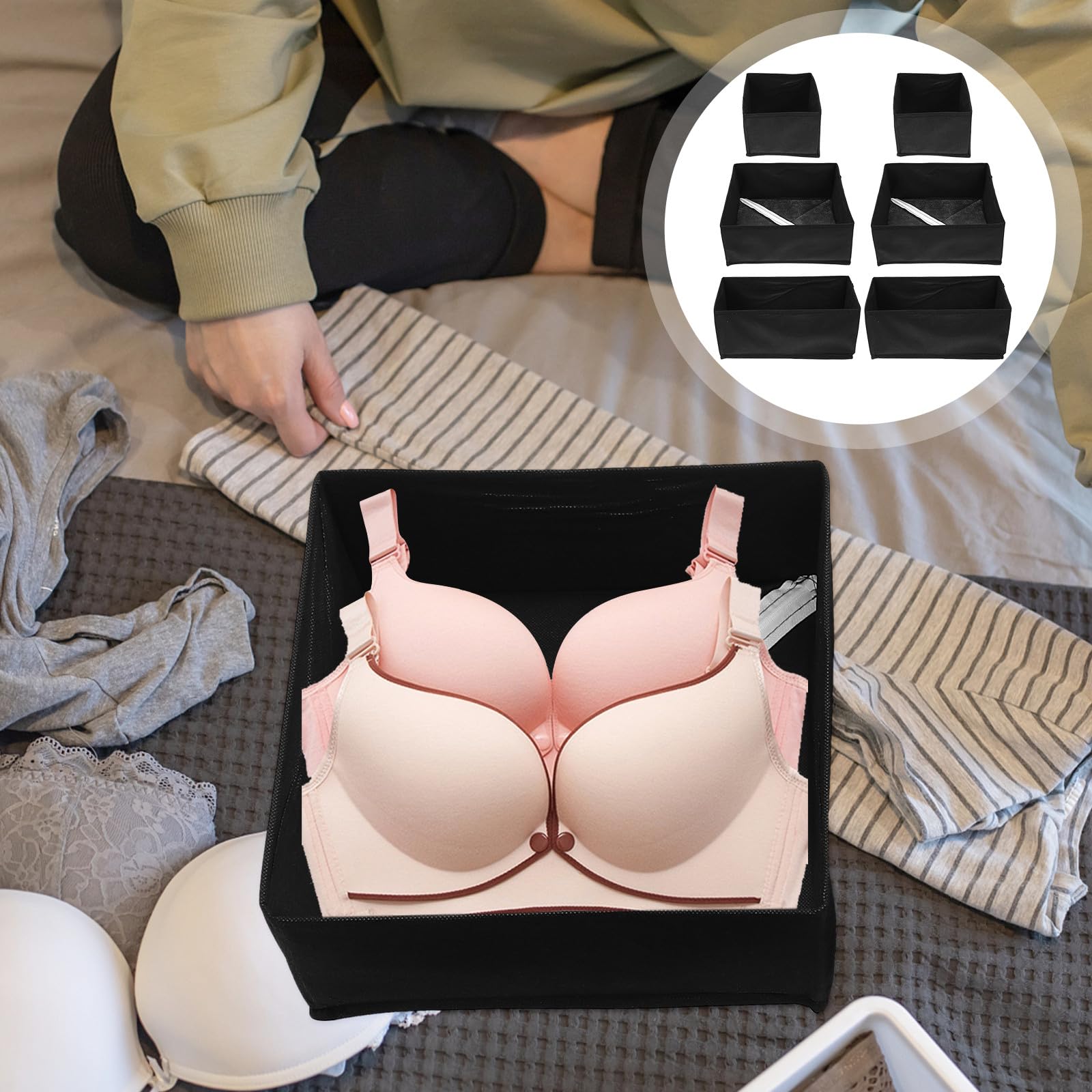GLEAVI Organizadores Plegables de Tela para Ropa Interior y Calcetines, 6 Unidades Negras, Resistentes y Transpirables, para Guardar en Armarios y Cajones