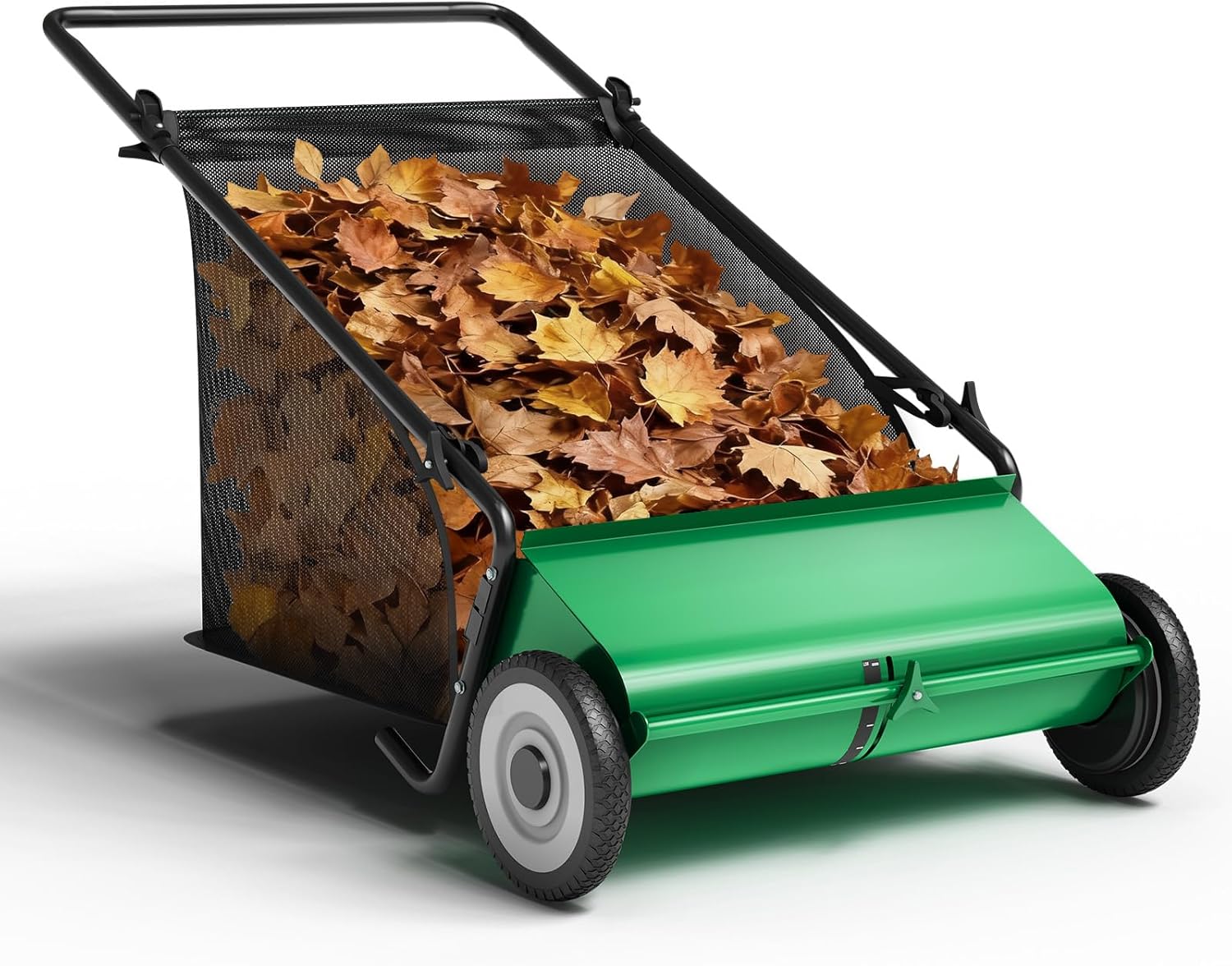ACEKOOL 21-Inch Push Lawn Sweeper with 4-Brush System & Large 3.5 cu. ft. Hopper Bag, Lawn and Leaf Cleanup Collector with Durable Wheels, Ideal for Grass, Lawn and Leaf Cleanup, Green