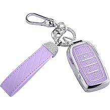 for Toyota 4 Buttons Key Fob Cover, Soft TPU Protector Bling Key Fob Keychain for 2019-2024 Venza, RAV4 Prime, Land Cruiser, Fortuner, Grand Highlander, Corolla Cross, Hilux, Silver Purple