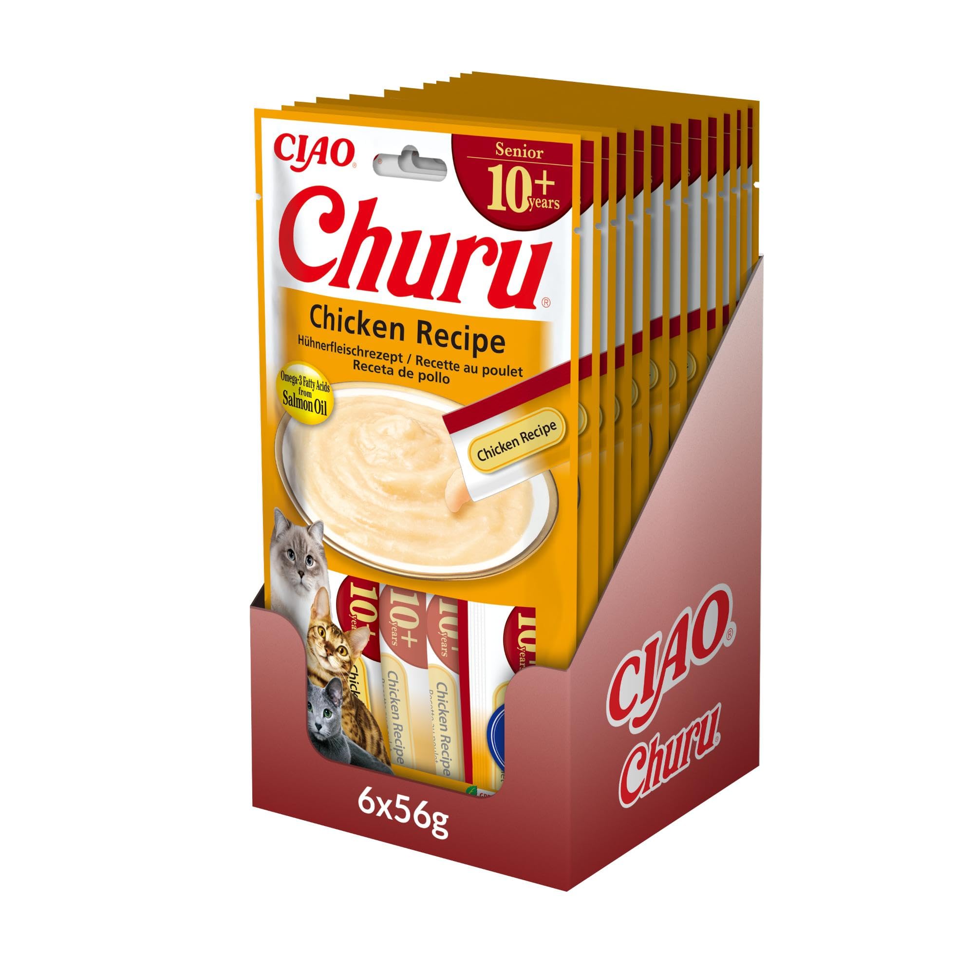 INABA Churu Sticks for Senior Cats - Chicken - 12 Pack (48 x 14g) / Soft & Creamy INABA Cat Treat, Delicious & Healthy Snack, Lickable Sticks, Purée Food Topper, Pill Assist, Natural, Grain Free