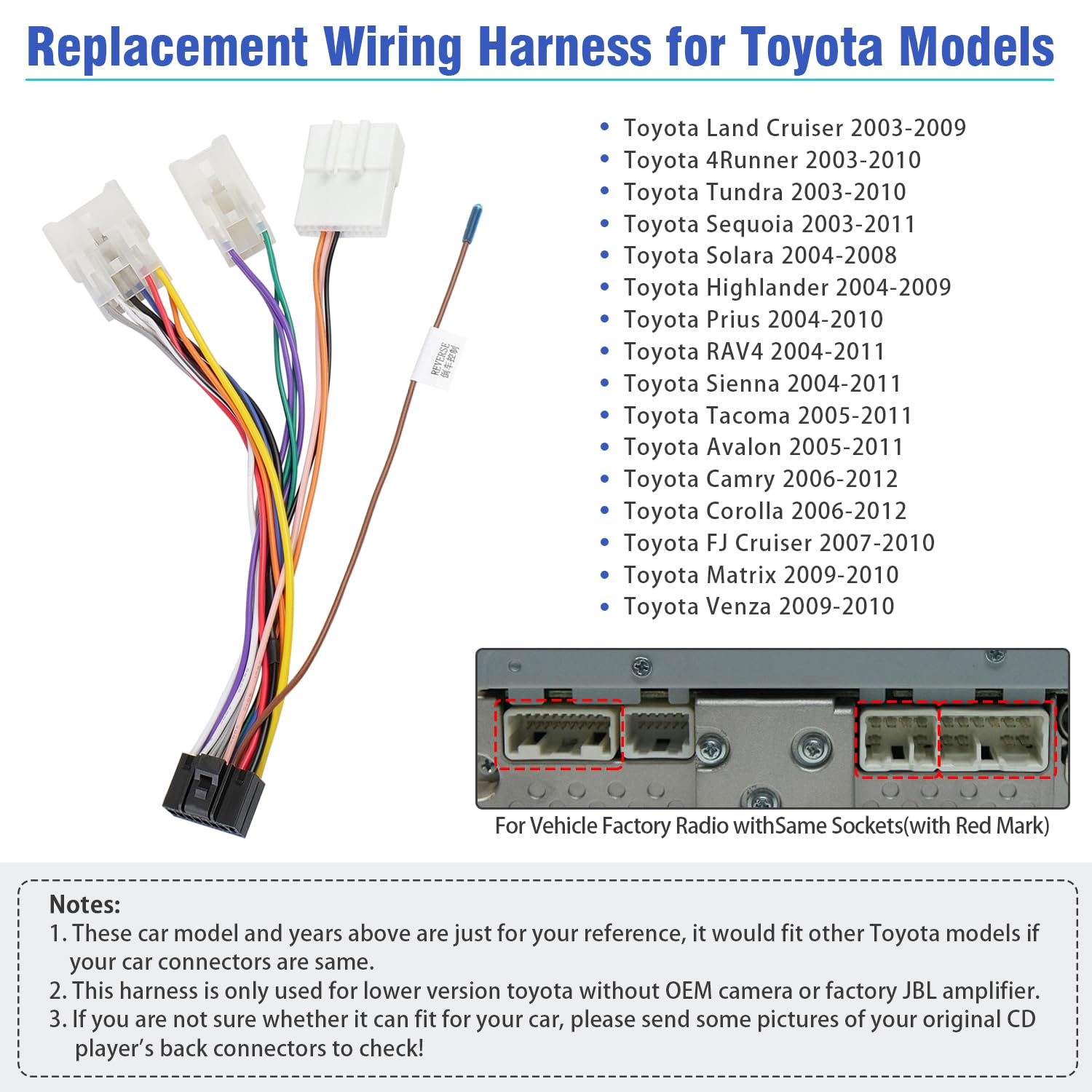 Faisceau Câblage AutoRadio Toyota - Connecteur ISO Alimentation - Compatible Multi Modèles - Installation Facile - 8