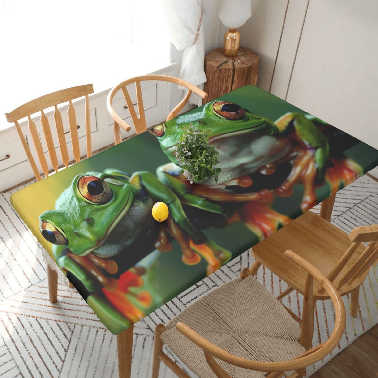 WPKJU Funny Frogs Printed Tablecloths 5ft Rectangular Table Covers Washable Polyester Decorative Table Cloth for Dining Table Picnic Wedding