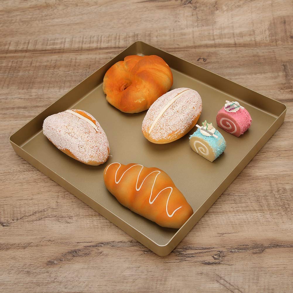 Plateau de Cuisson 28x28x3cm, Plateaux de Four en Alliage D'aluminium Doré de Forme Carrée Plateau de Cuisson Antiadhésif Pain Plateau de Pizza Outil de Cuisson