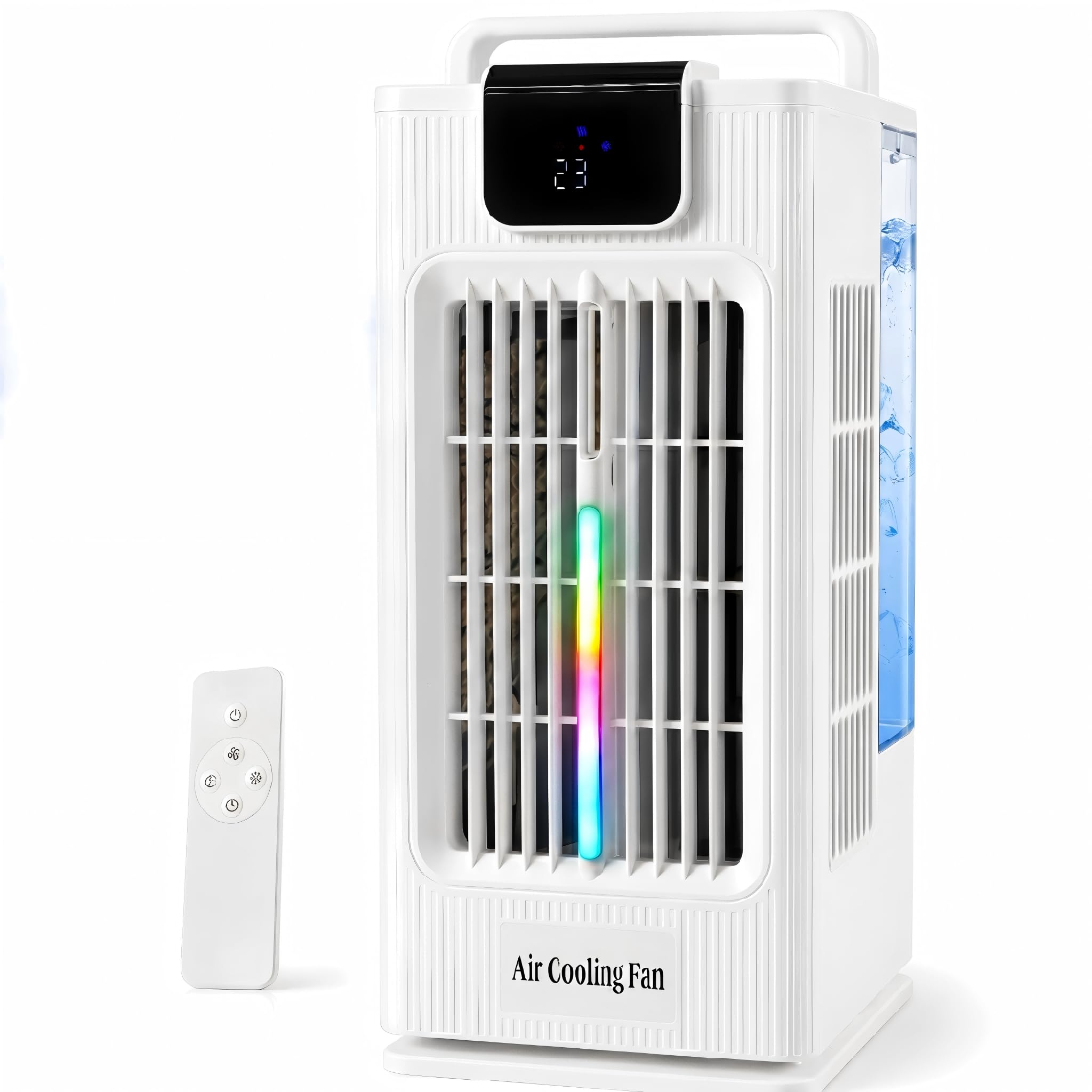 HXYSXHJUO Portable Air Conditioner Fan, 2000ML Evaporative Cooler with Remote Control, 120° Oscillation, 4 Speeds & 3 Mist Modes, 1-8H Timer Personal Desk Fan 7 Colour Lights for Bedroom Office