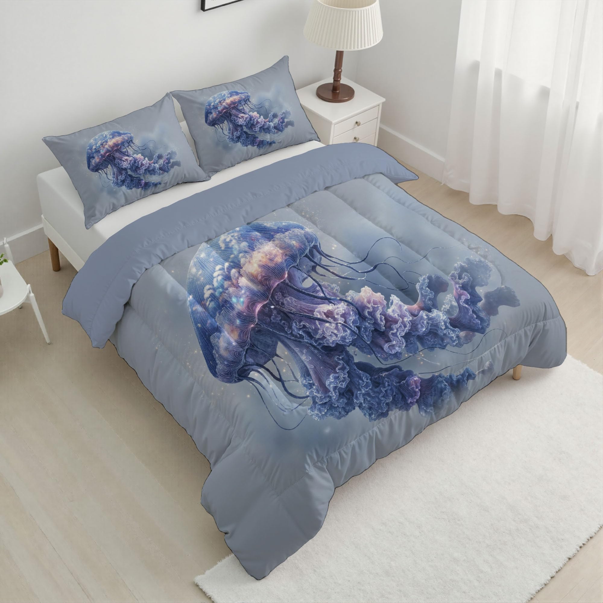 Trapunta Letto Singolo 4 Stagioni Piumone per Bambini, Astratto Medusa Leggero Semplice Animale Set di Biancheria da Letto 140x200cm con 1 Federe,Piumino Lavabile In Lavatrice