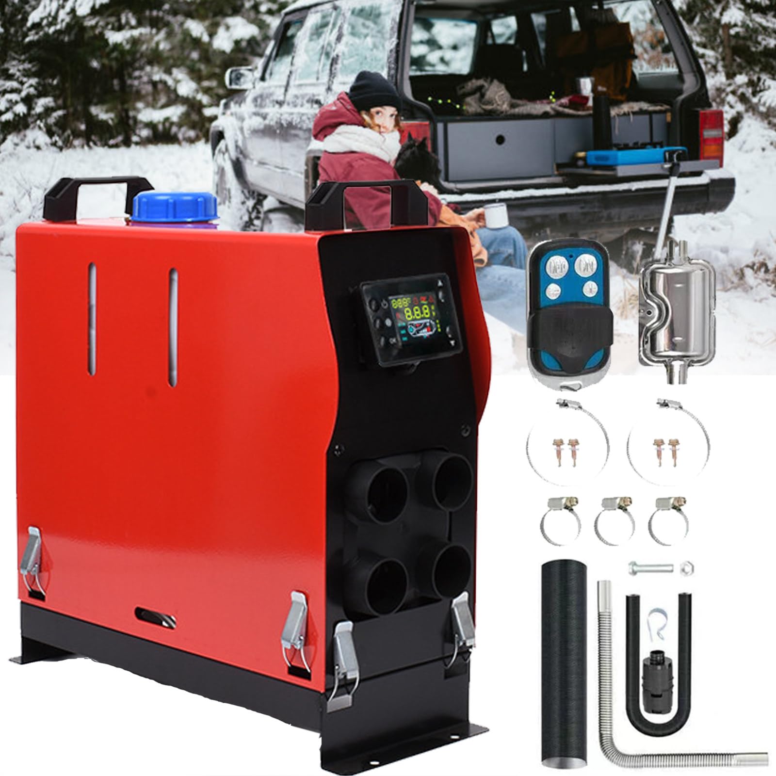 5KW 12V/24V Nagrzewnica powietrza olej napędowy Zestaw grzejników samochodowych Termostat LCD 4 otwory Ogrzewanie postojowe, do samochodowych, samochodów kempingowych