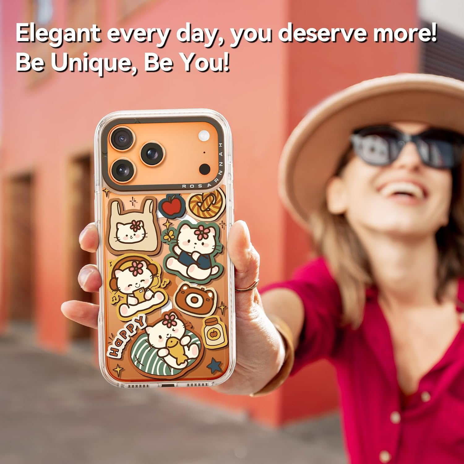 Rosarnnah for iPhone 17 Pro Case Cute - Compatible with Magsafe - Durable Shockproof 6.6 ft Drop Impact Phone Case - Funny Happy Kitty Cat Design (6.9") Clear