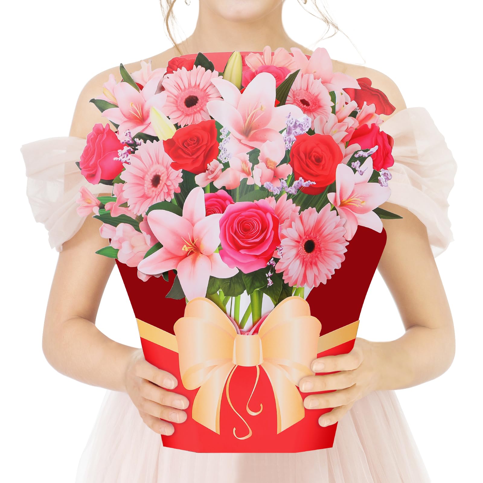 3D Pop Up Greeting Card - Modern Floral Pop-Up Flower Bouquet Card for Mother's Day, Wedding, Graduation, Valentine's Day or Any Festival