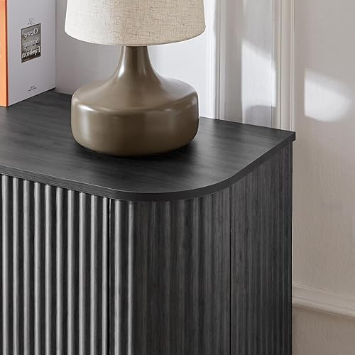 Miniatura 6 de Aparador de 64 pulgadas con almacenamiento, aparador de cocina acanalado de 4 puertas, consola de buffet con estante ajustable, mesa consola