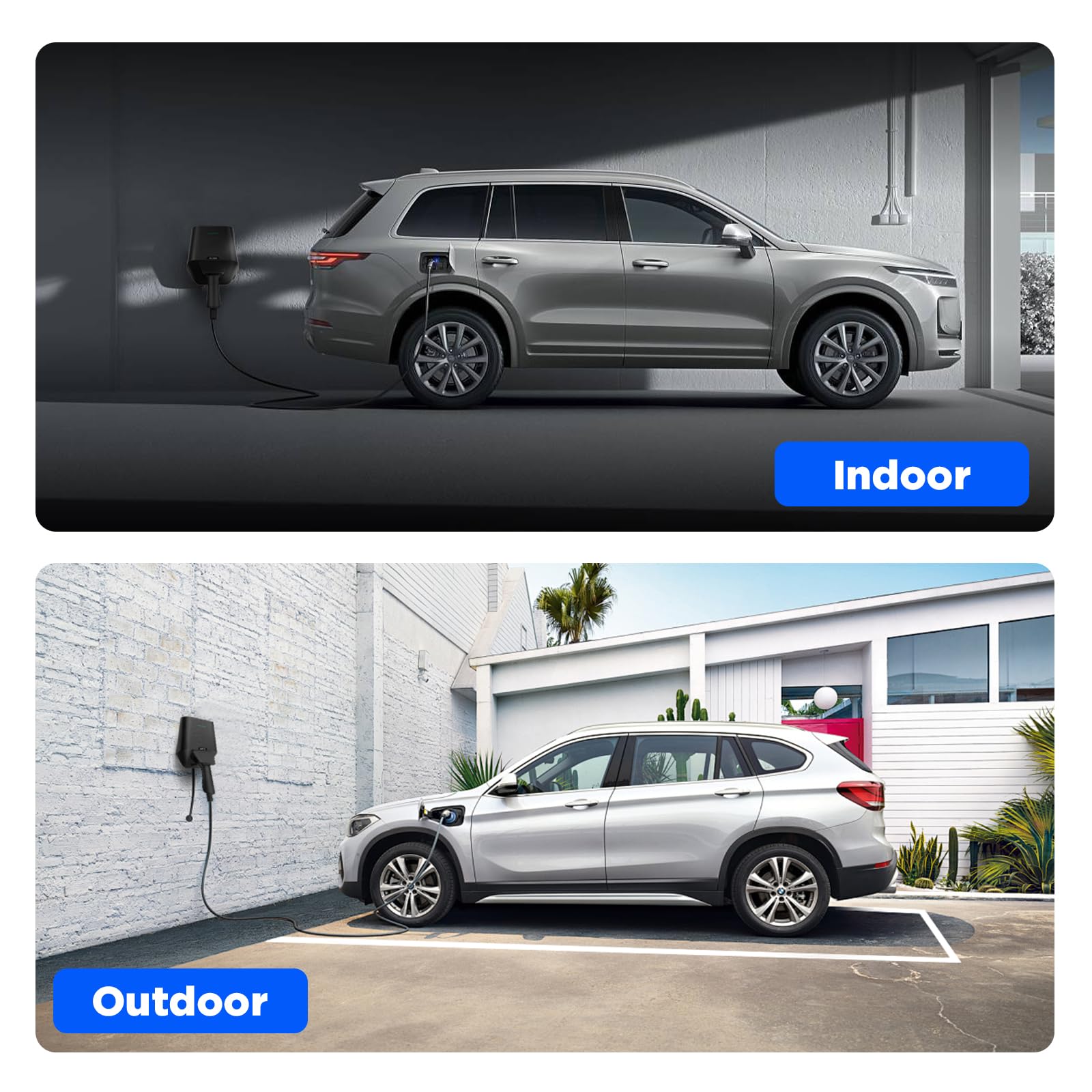 7kW EV Cargador de Pared, Monofásico 32A | 24A | 16A | 240v y Tipo 2 IEC 62196-2 Estación de Carga Doméstica Wallbox para BEV PHEV Tipo 1/2 Modo 3