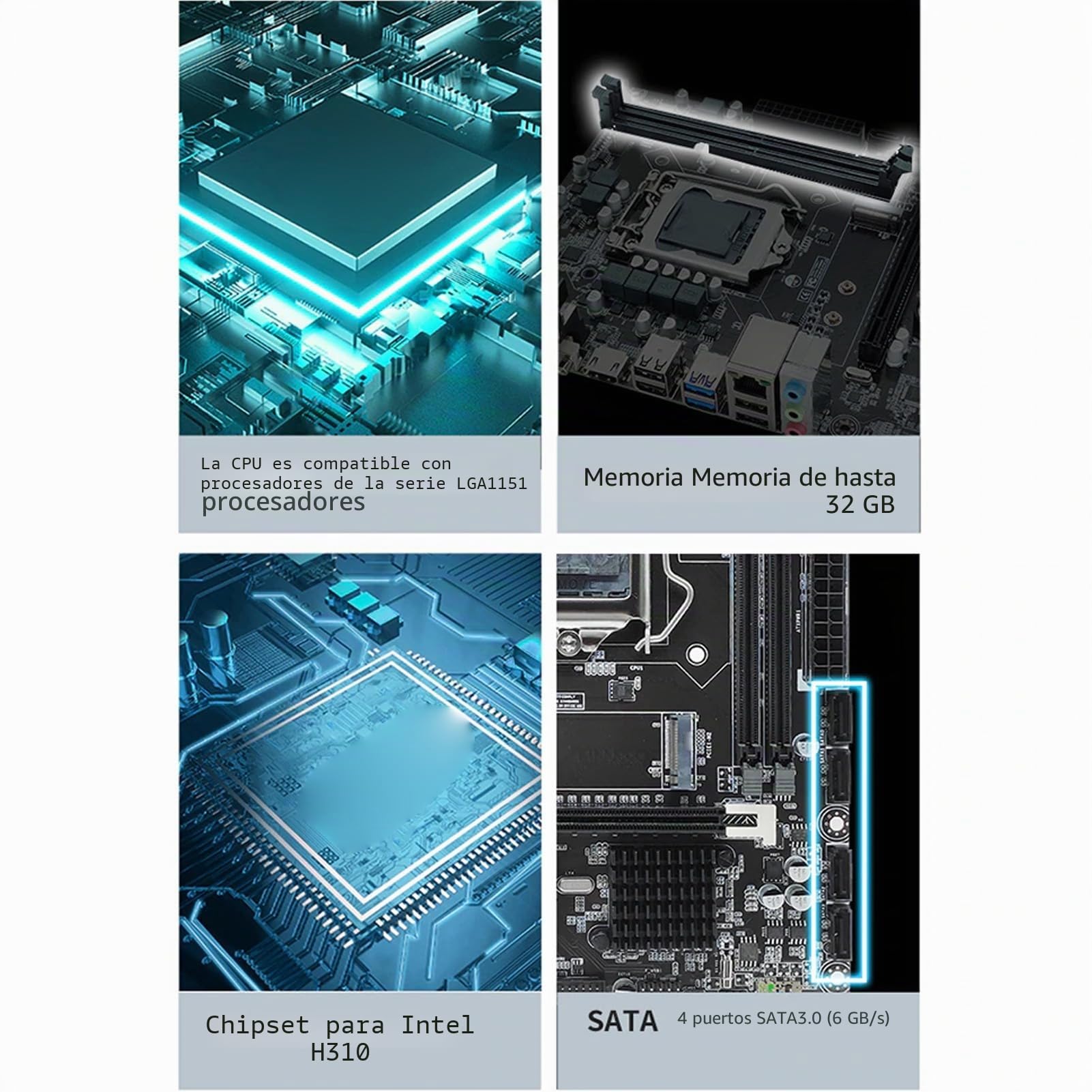 Placa Base H310 LGA 1151, Max32GB DDR4 NVME M.2 SATA 6Gb Micro ATX Gaming Motherboard con Puerto PCIE HMDI DVI VGA, Compatible con 8th 9th G para Lvy Bridge para Intel Core