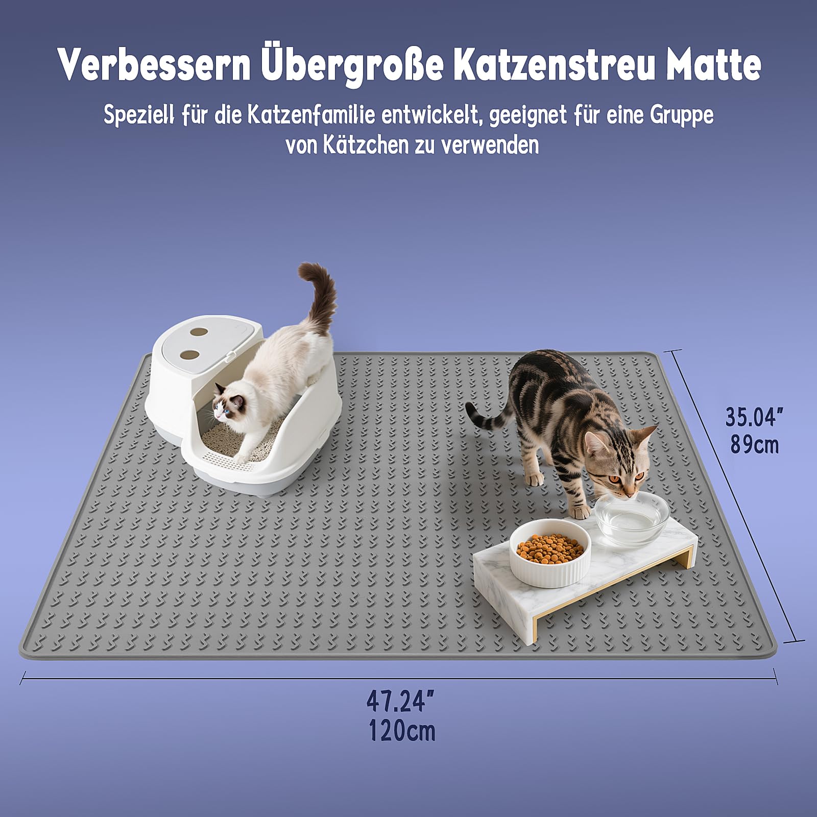 Katzenklo Matte,120x89cm Katzenstreu Matte Wasserdicht,Matte Katzenklo Unterleger Silikon,Katzenmatte Katzenklo Rutschfest,Katzenmatte Übergröße geeignet für eine Gruppe von Katzen (Grau)