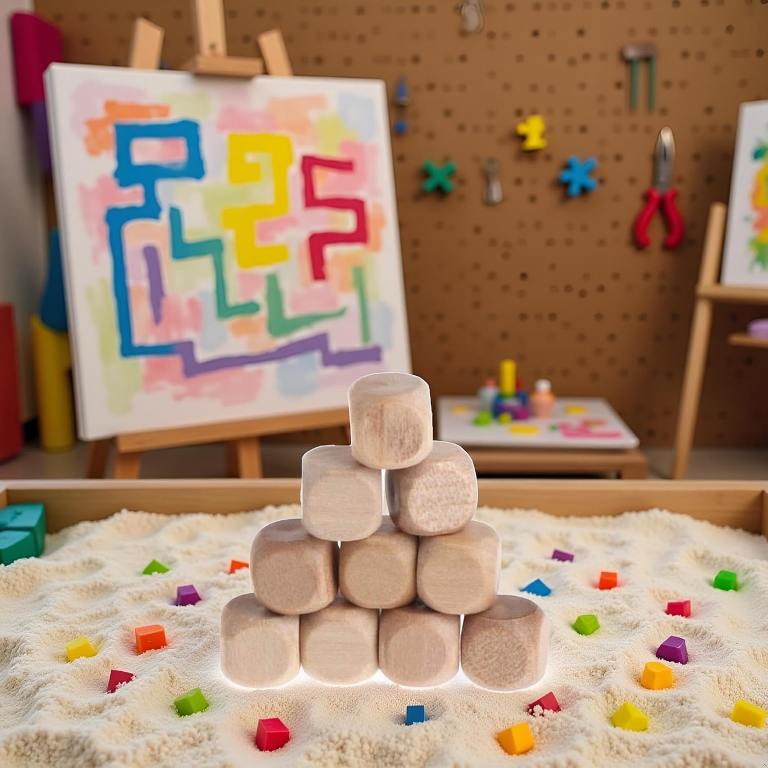 10Pcs 1.8cm Wooden Dice, DIY Graffiti Dice Crafts Board Game Party Supplies 6 Sided Blank Round Corner Cube Game Accessories Standard