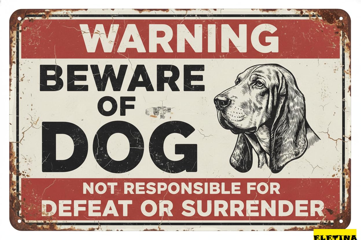 Basset Hound Beware of Dog Tin Sign, 8x12 Inch Decor