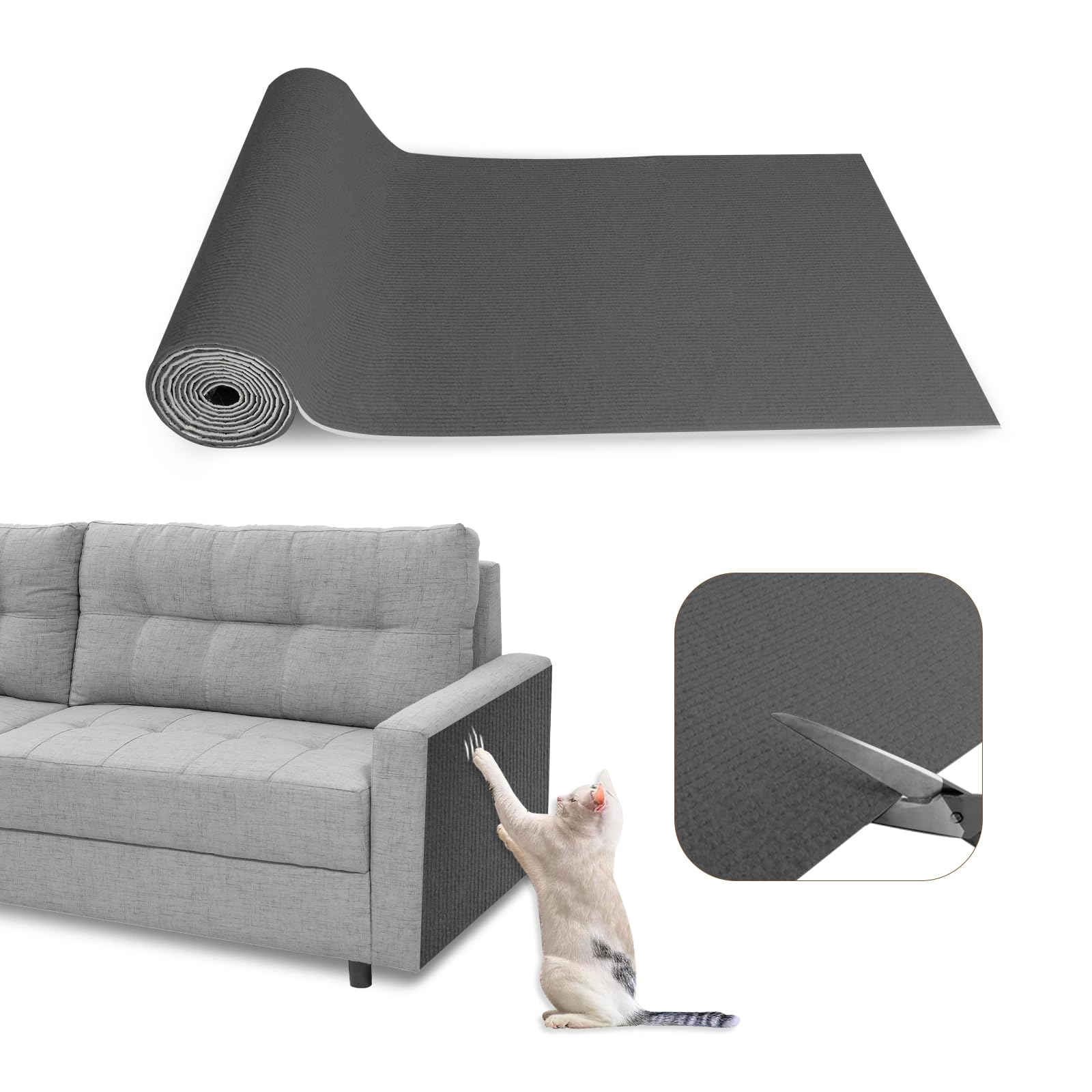 SDLDEER Cat Scratching Mat, 40 cm x 100 cm, Self-Adhesive, DIY Trimmable, Protects Furniture (Dark Grey)