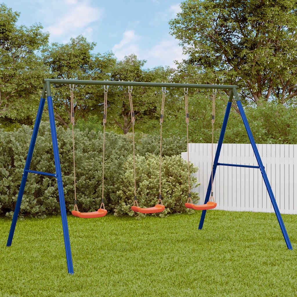 Zestaw huśtawek z 3 huśtawkami z lakierowanej stali, 273,5 x 185 x 185 cm, zabawka ogrodowa dla dzieci w wieku 3-10 lat, plac zabaw na świeżym powietrzu z regulowanymi siedzeniami do ruchu i