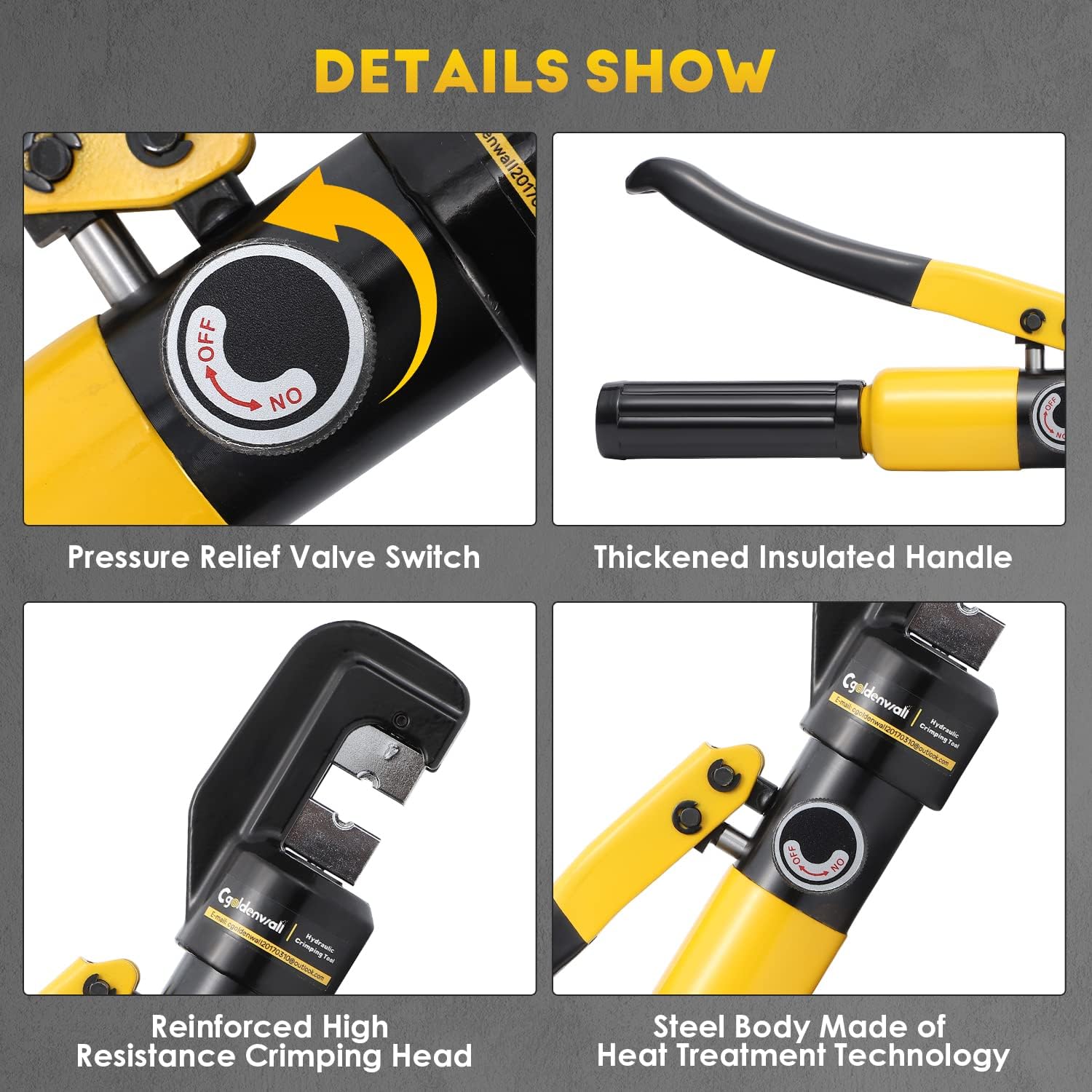 CGOLDENWALL Hydraulic Crimping Tools 10T 12 AWG to 2/0 AWG with Hexagon Steel 9 Dies for Copper and Aluminum Terminal Lugs Battery Wire Crimping, 2 Pairs of Sealing Rings Included