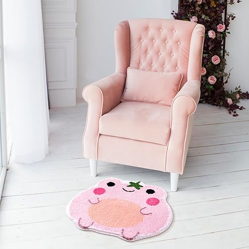 Miniatura 6 de Panstar Bonita alfombra de baño antideslizante de rana rosa para baño, tapetes de baño absorbentes de lujo, divertidos tapetes de ducha peludos en