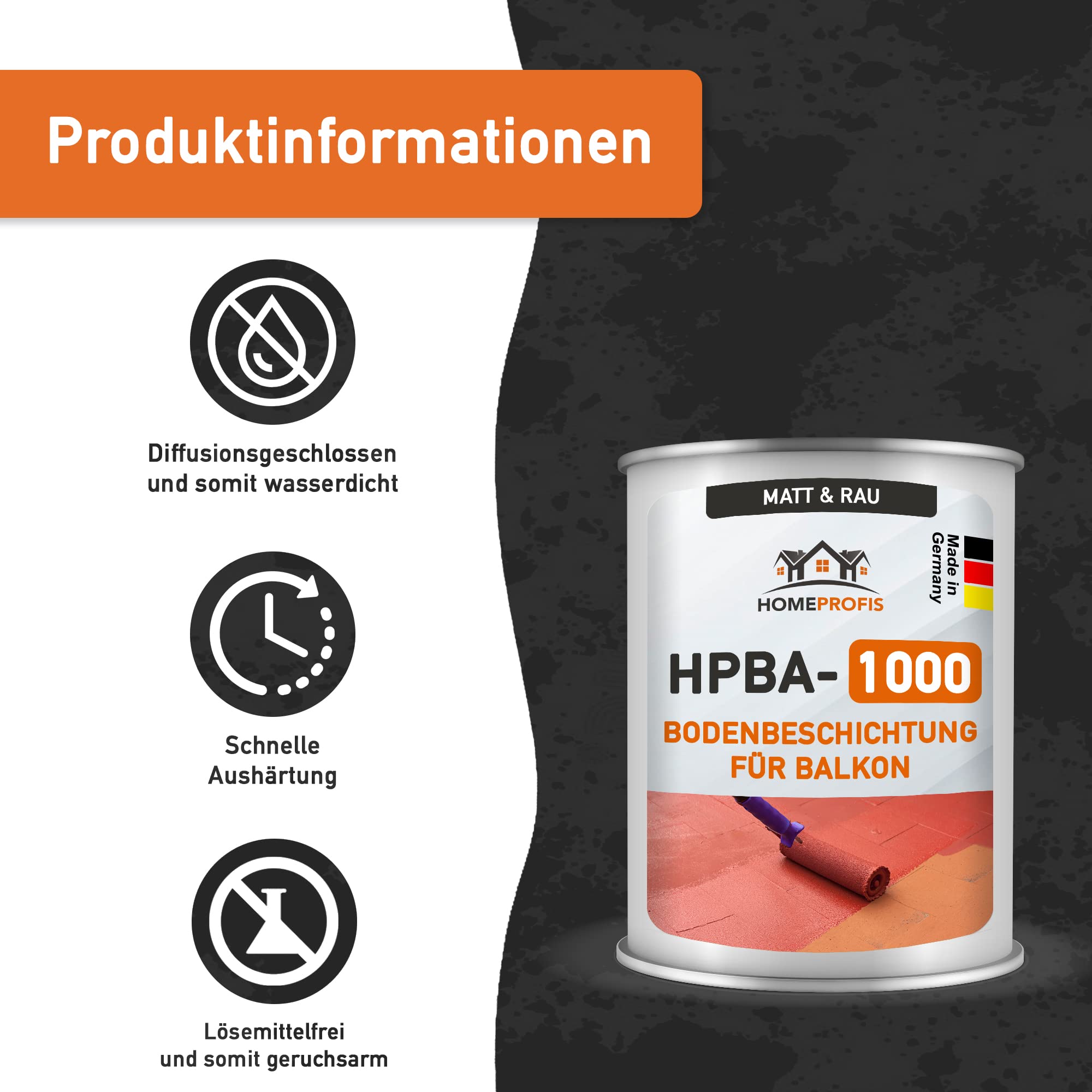 Home Profis® matter Balkonboden rutschfest (5m²) | 30 Farben | Beton, Estrich & Fliesen | Flüssigkunststoff Bodenfarbe Außen | 2K Epoxidharz Bodenbeschichtung | RAL 9010 Reinweiß | HPBA-1000