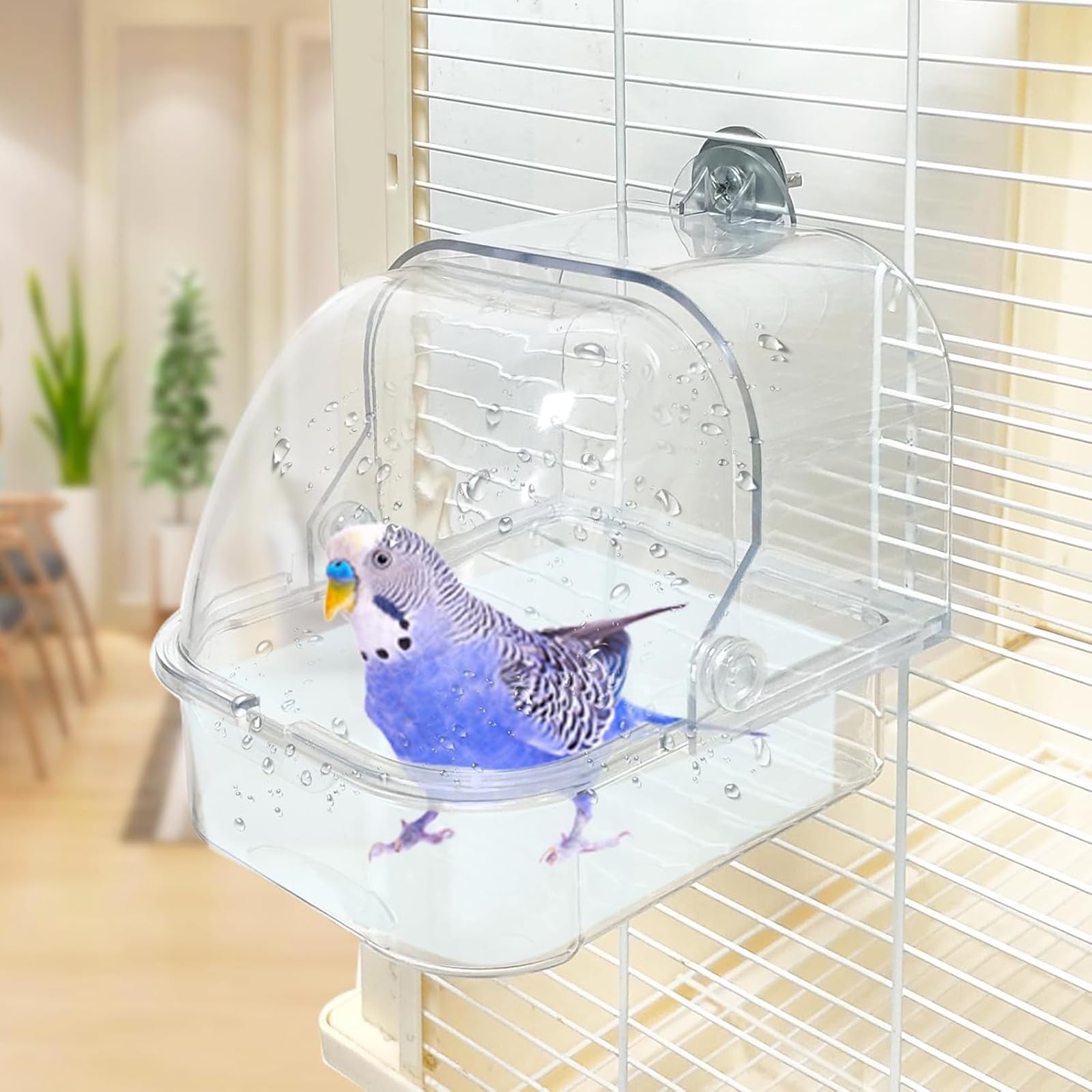 Bird Bath for Cage - Drawer Style, Hanging Bird Tub, Water Bowl, Shower, Food Feeder Tray, Birdcage Accessory for Small Birds Canary Budgies Parrots Cockatiel Lovebird Hamster(Transparent)