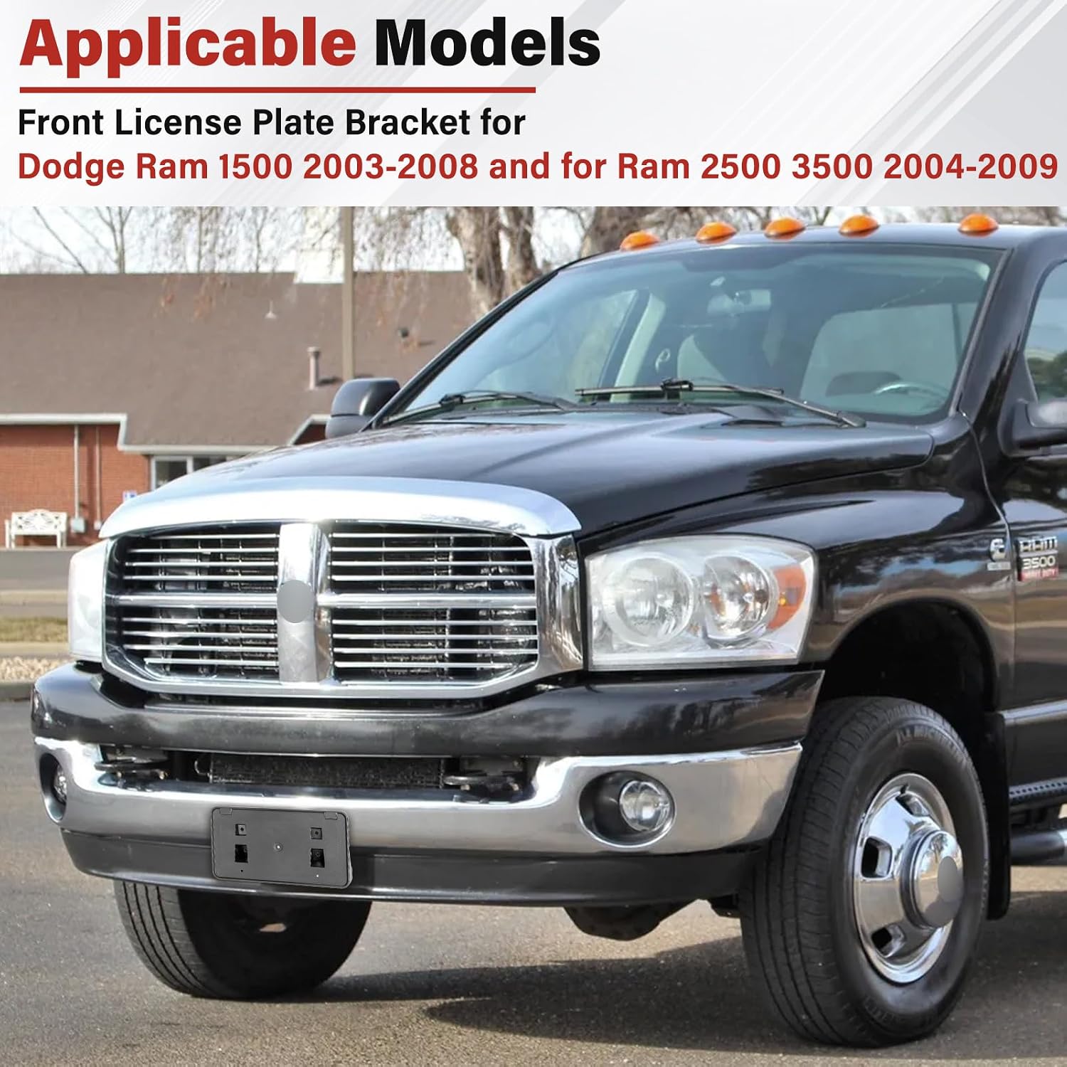 License Plate Bracket Accessories for Dodge Ram 1500 2003-2008, for Ram 2500 3500 2004-2009, Front Bumper License Plate Holder Replacement Frame Black Mount