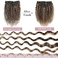 Vista 2 de Urbeauty - Extensiones de cabello humano rizado natural con clip, triple trama, color rubio con mechas castañas, 10 unidades, 4.23 oz, 120 gramos