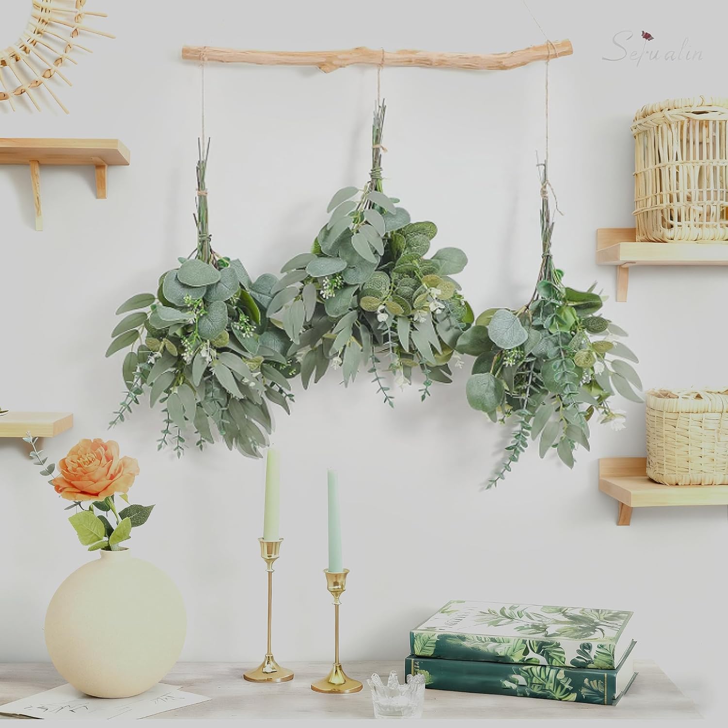 YUSKO 100pcs 4 Kinds Artificial Eucalyptus Stems Bulk, Fake Plants Leaves Bundle, Mixed Greenery Stems for Wedding Party Decor Vase Floral Arrangement - Image 4