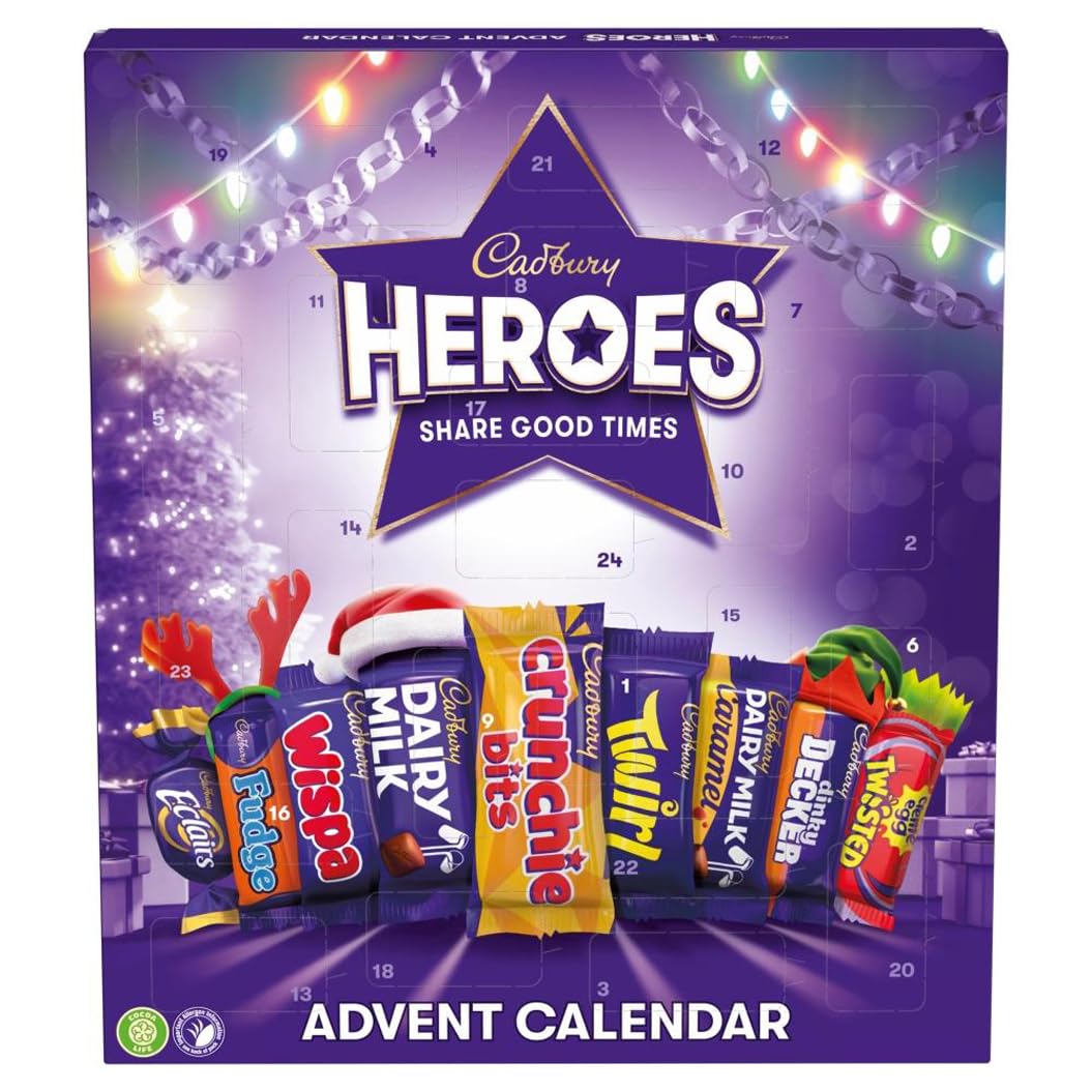 Cadbury Heroes Premium Festive Advent Calendar, 24 Assorted Mini-Size Milk Chocolate Bars, Perfect for your Christmas Countdown, 230g (Pack of 1)