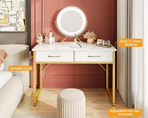 Miniatura 5 de ODK - Escritorio con cajones de tela y gancho versátil, almacenamiento, para maquillaje, oficina, dormitorio o tocador, para espacios pequeños,