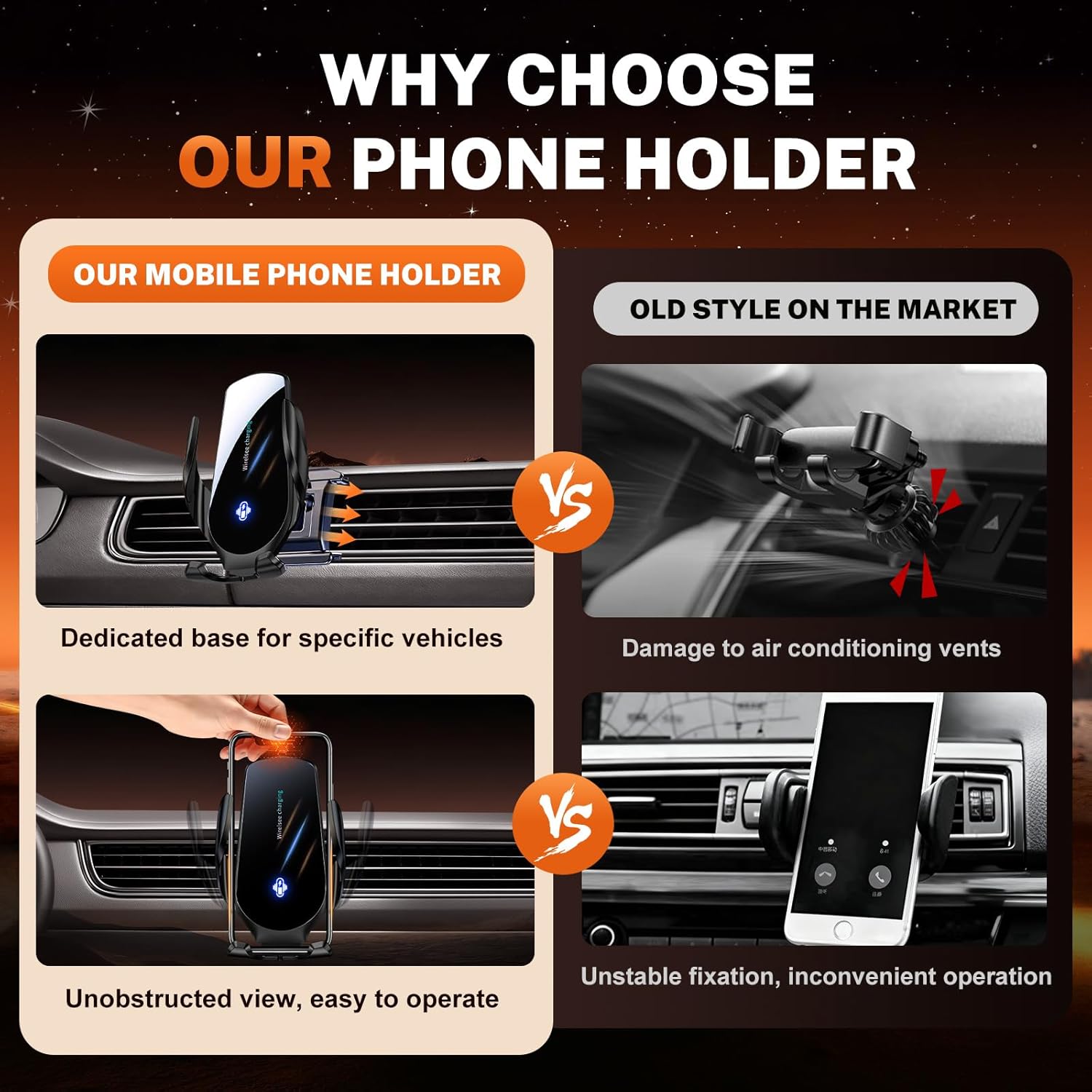 Phone Holders for Your car, Custom fit Toyota Tacoma 2016-2023, Electric Phone Holder, Wireless Charging, Thick case Compatible, fits All Phones, Car Accessories, Not Affect Air Vent