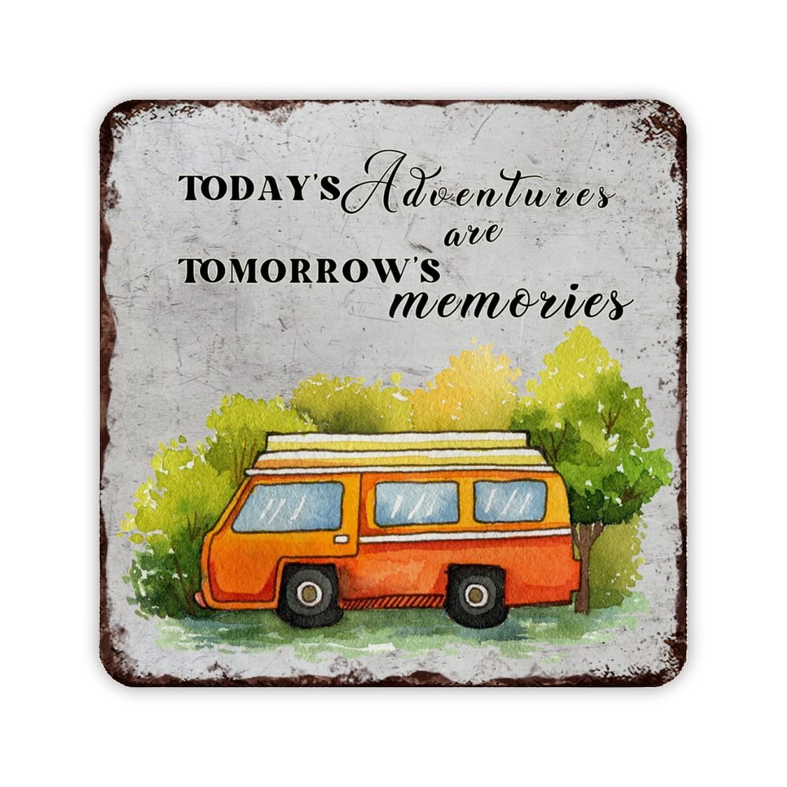 ENEDNATE Today's Adventures are Tomorrow's Memories Camping Vintage Metal Tin Sign for Home Garage Men Cave Yard Decor Camper Gifts 12x12 inch