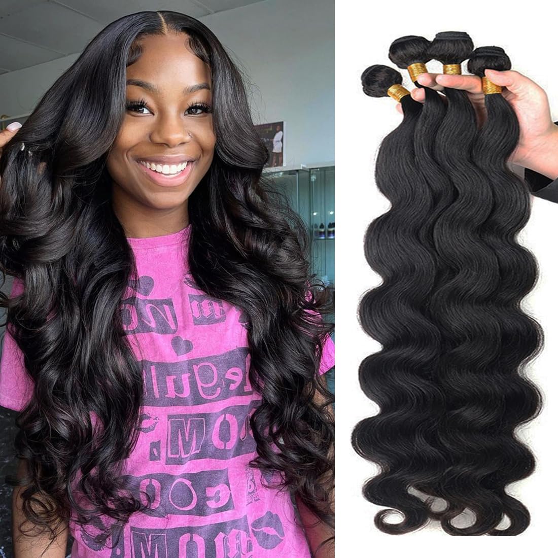 Body Wave Bundles 16 18 20 22 Inch Brazilian Hair Body Wave Human Hair Bundles 100% Unprocessed Virgin Remy Hair Body Wave Bundles Deals Human Hair Extensions Natural Color