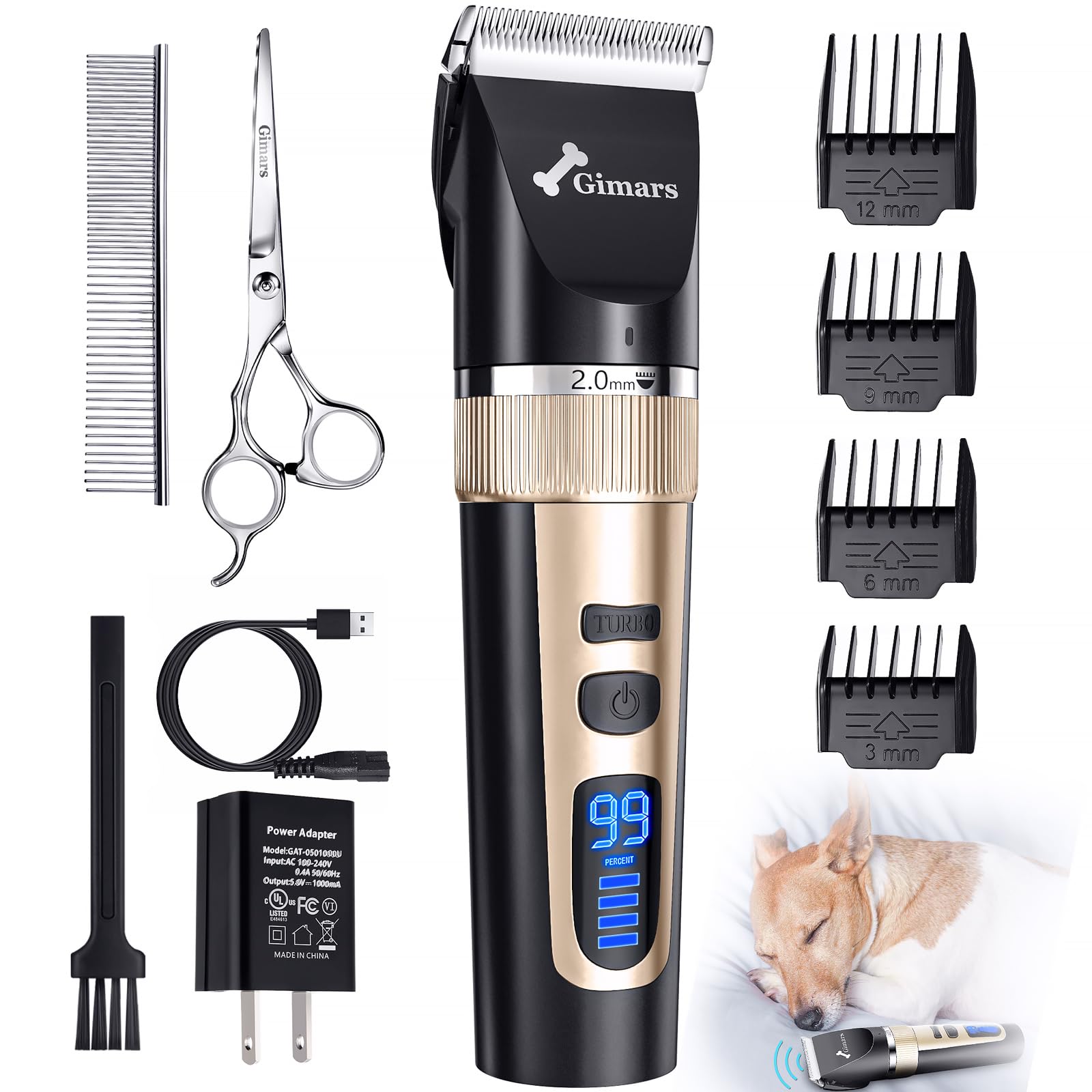 Gimars Inalámbrico Silencioso Maquina Cortar Pelo Perros Profesional, IPX7 Impermeable Cortapelos Perros, Gatos, Maquina Pelar Perros Animales de Pelo Largo