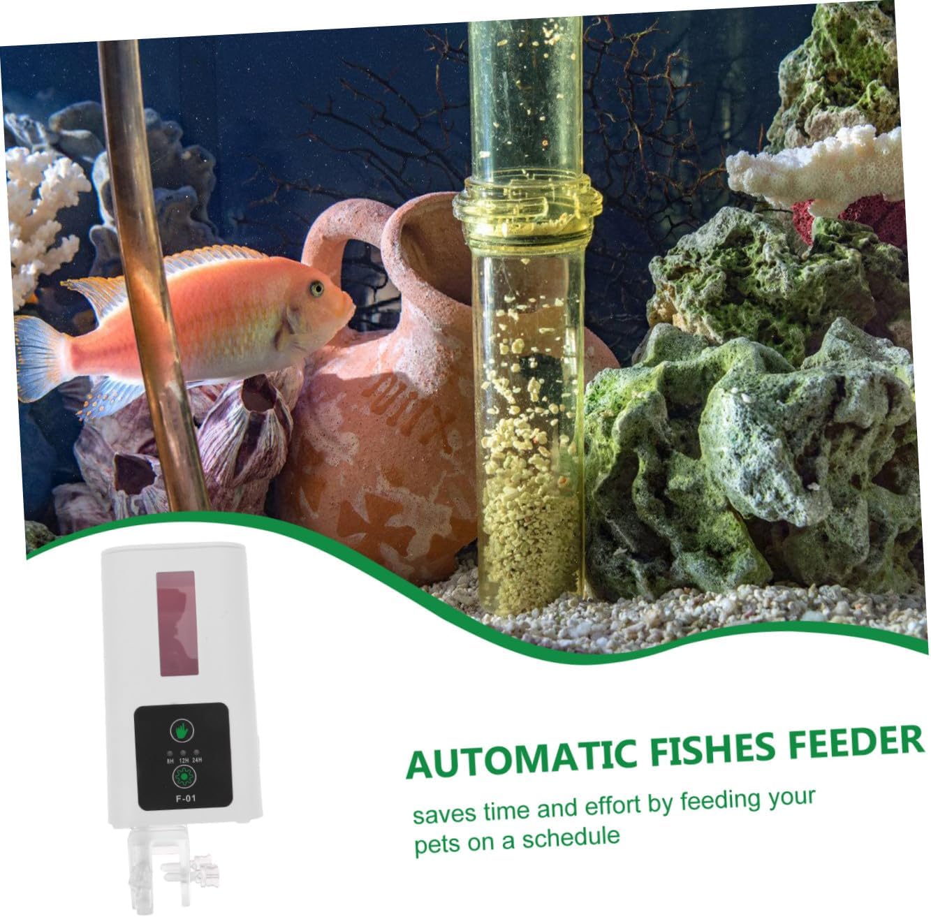 HOMSFOU Automatic Fish Feeder for Aquarium Smart Timed Feeding Tool Portable Fish Tank Feeder Dispenser for Turtles with Adjustable Schedule Battery Not Included